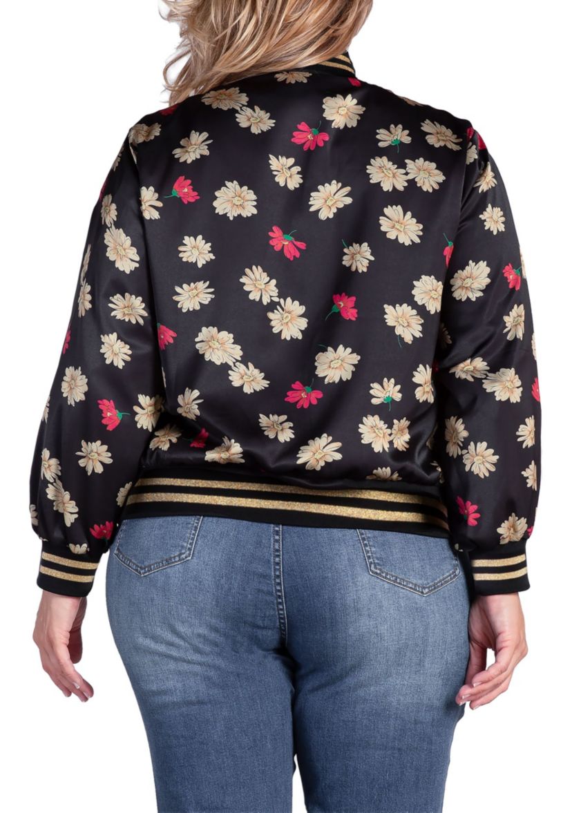Cropped Floral Print Bomber Jacket