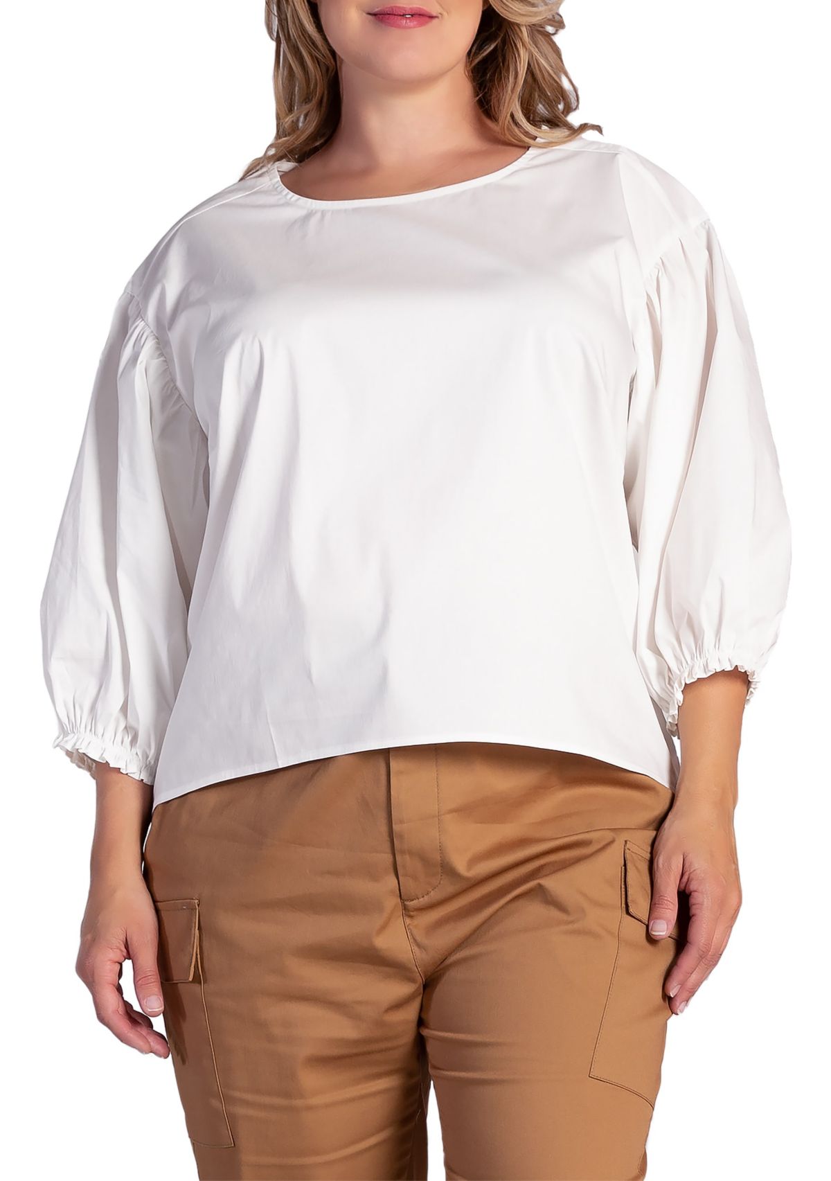 Plus Size Balloon Sleeve Cotton Chiffon Blouse