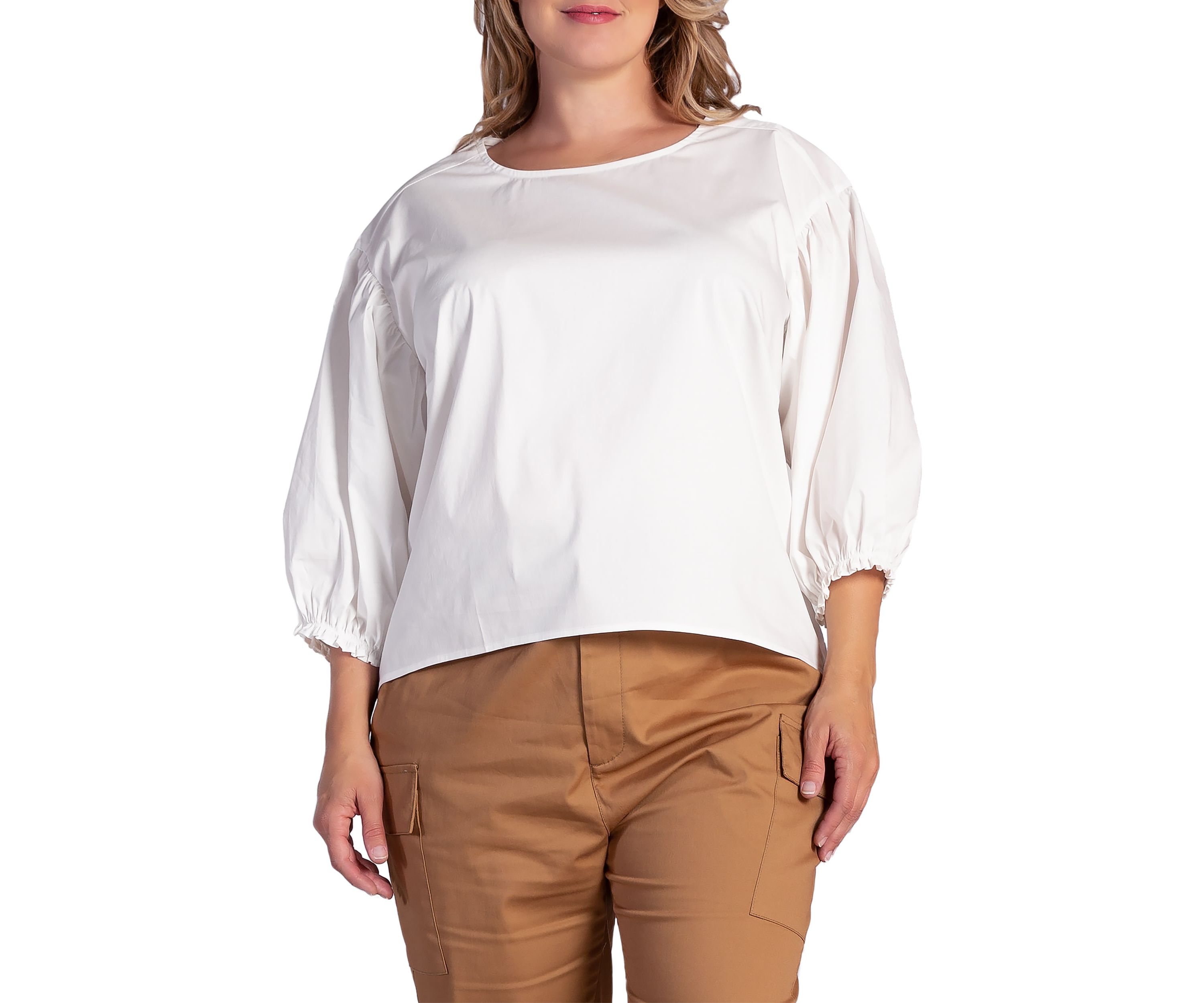 Plus Size Balloon Sleeve Cotton Chiffon Blouse