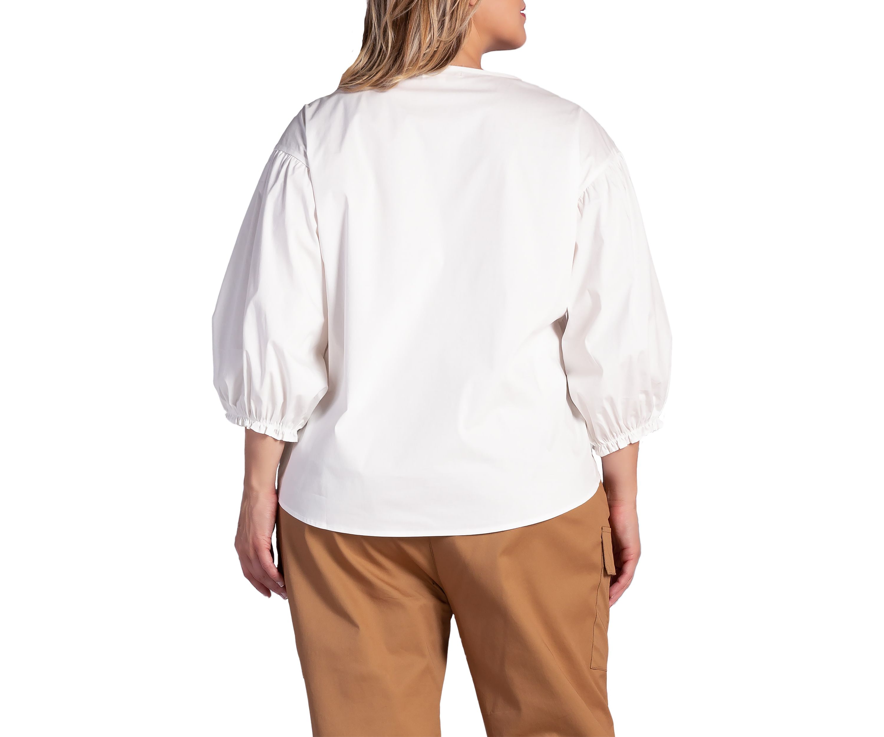 Plus Size Balloon Sleeve Cotton Chiffon Blouse