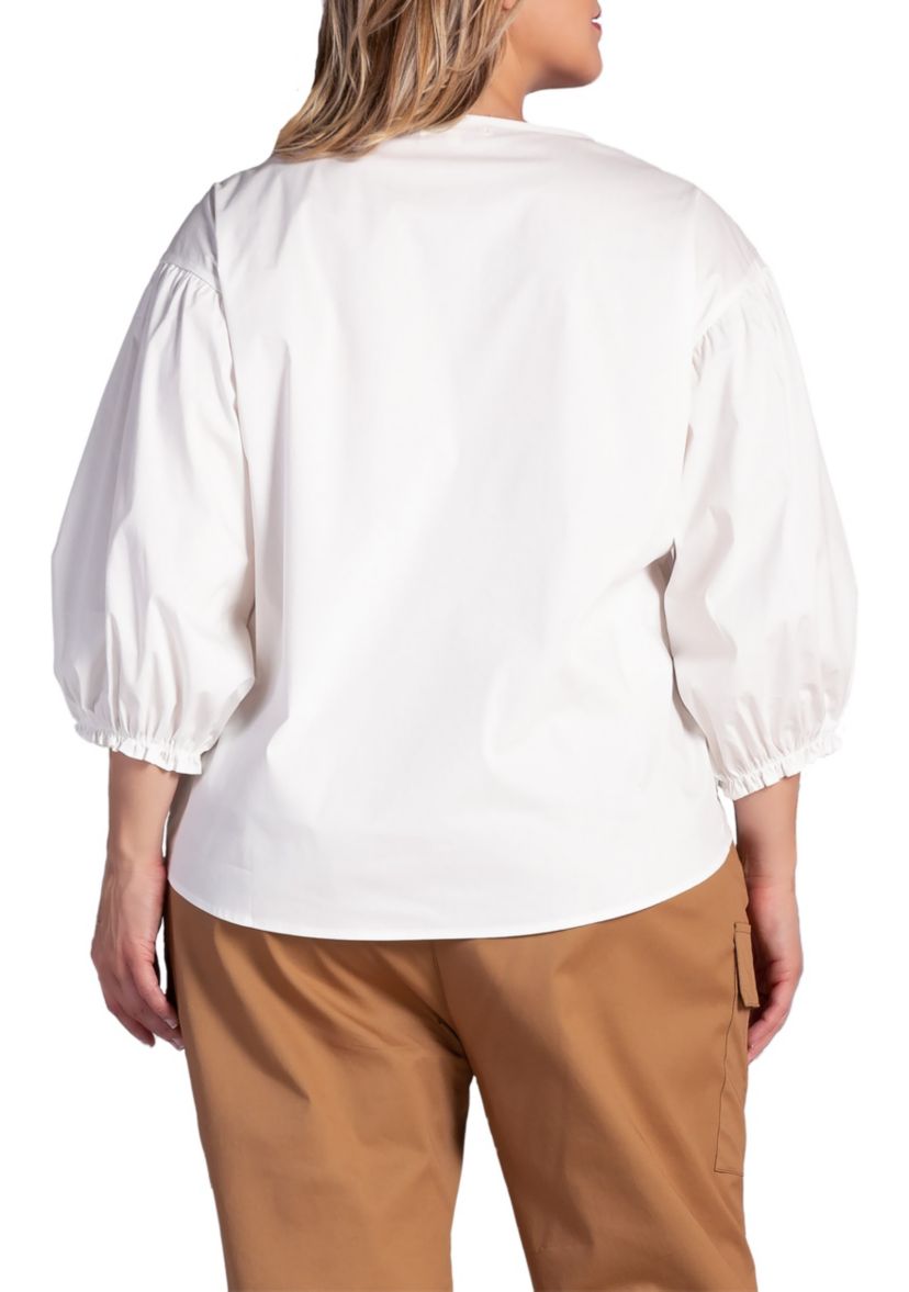 Plus Size Balloon Sleeve Cotton Chiffon Blouse