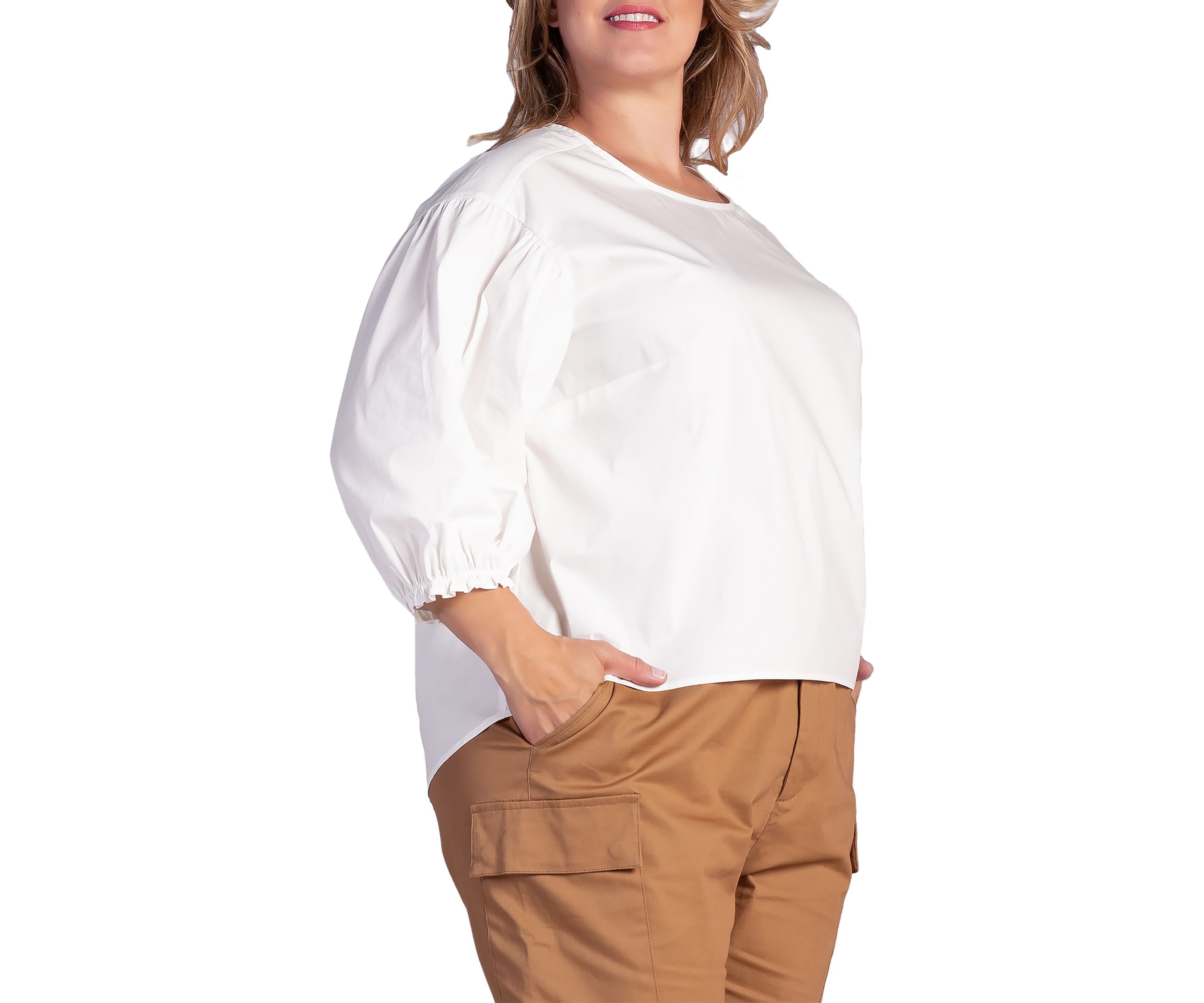 Plus Size Balloon Sleeve Cotton Chiffon Blouse