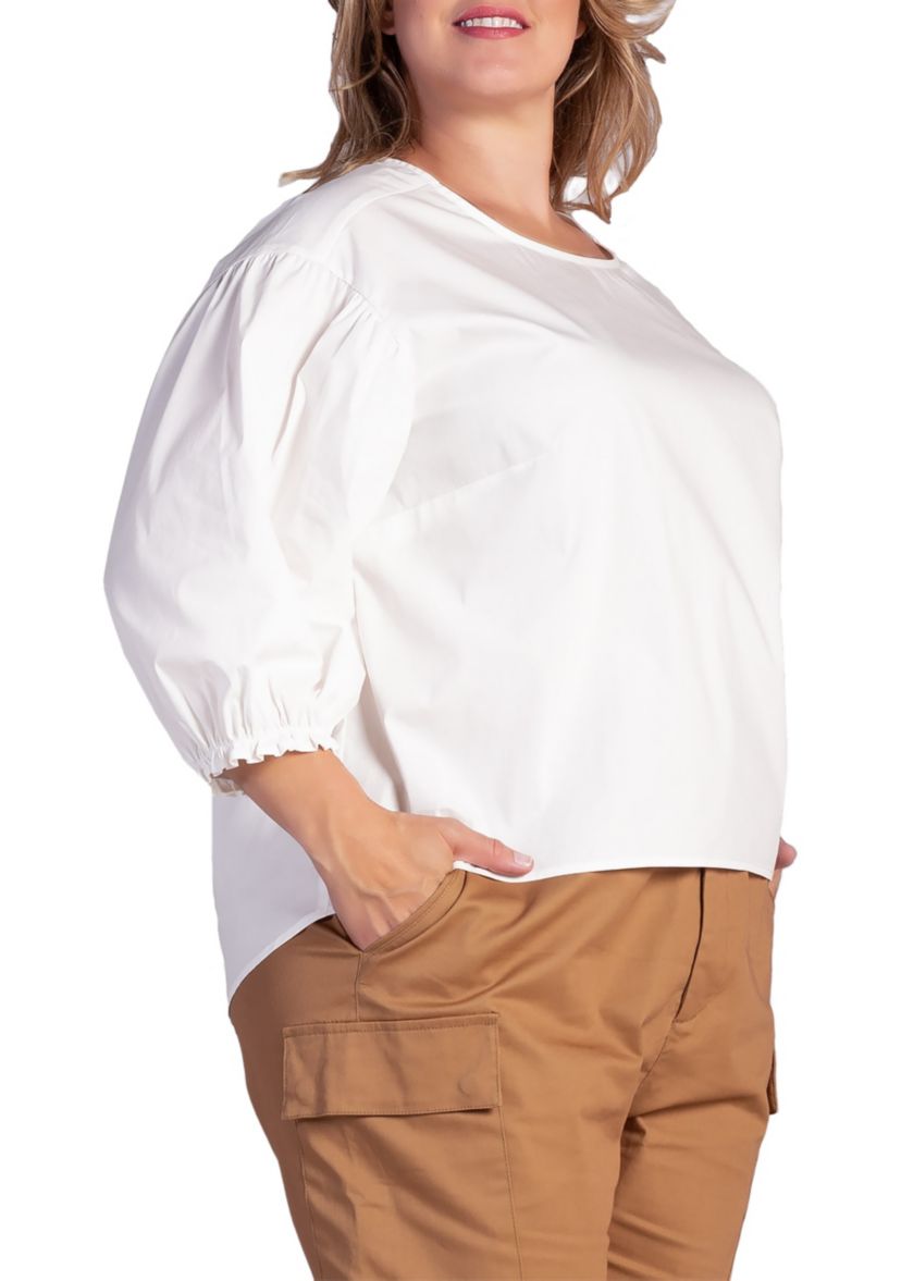 Plus Size Balloon Sleeve Cotton Chiffon Blouse