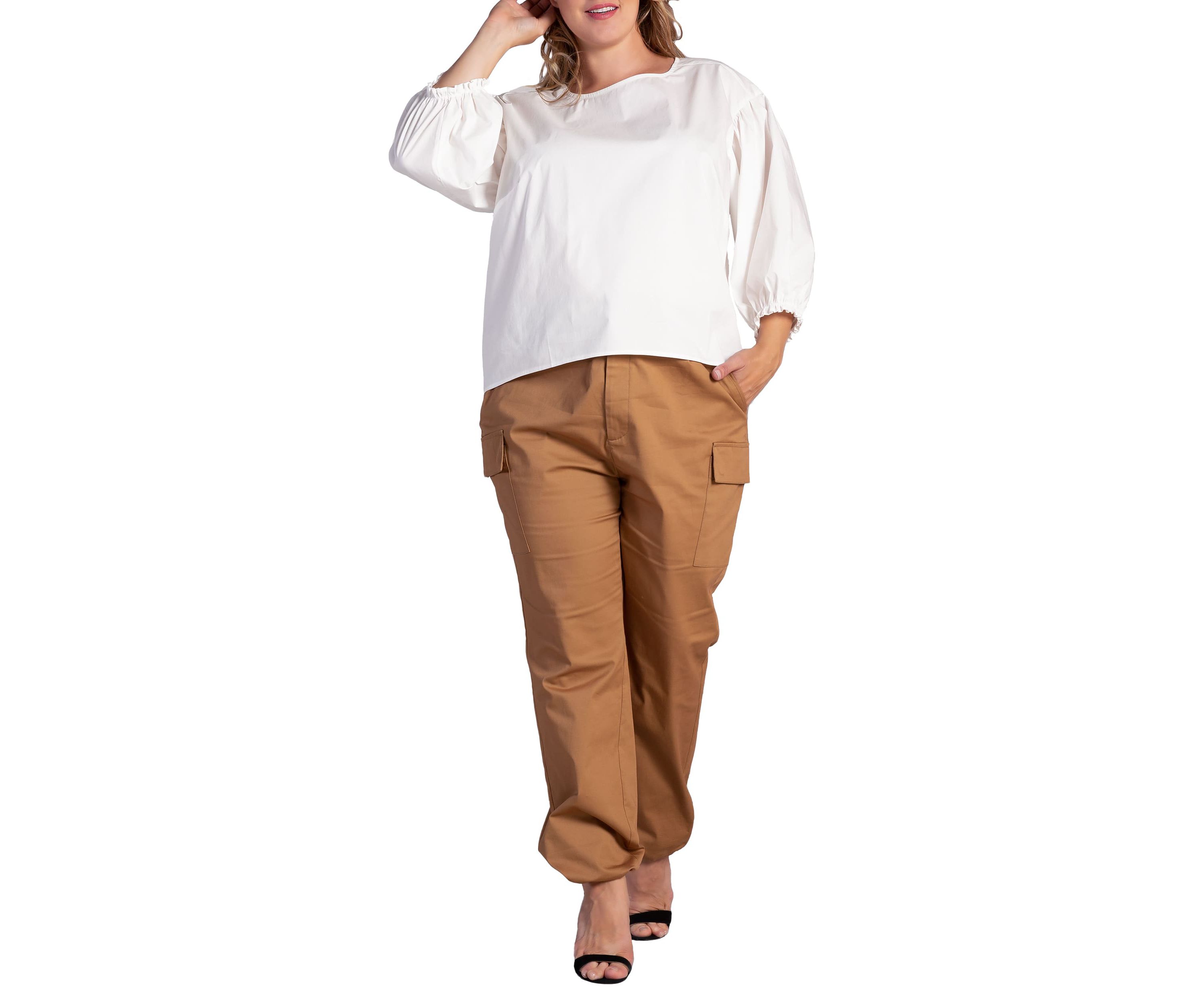 Plus Size Balloon Sleeve Cotton Chiffon Blouse