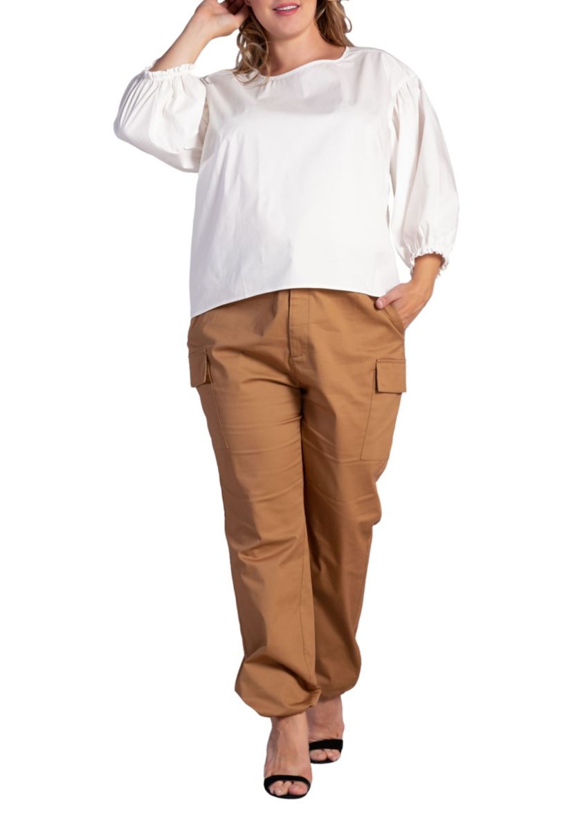 Plus Size Balloon Sleeve Cotton Chiffon Blouse
