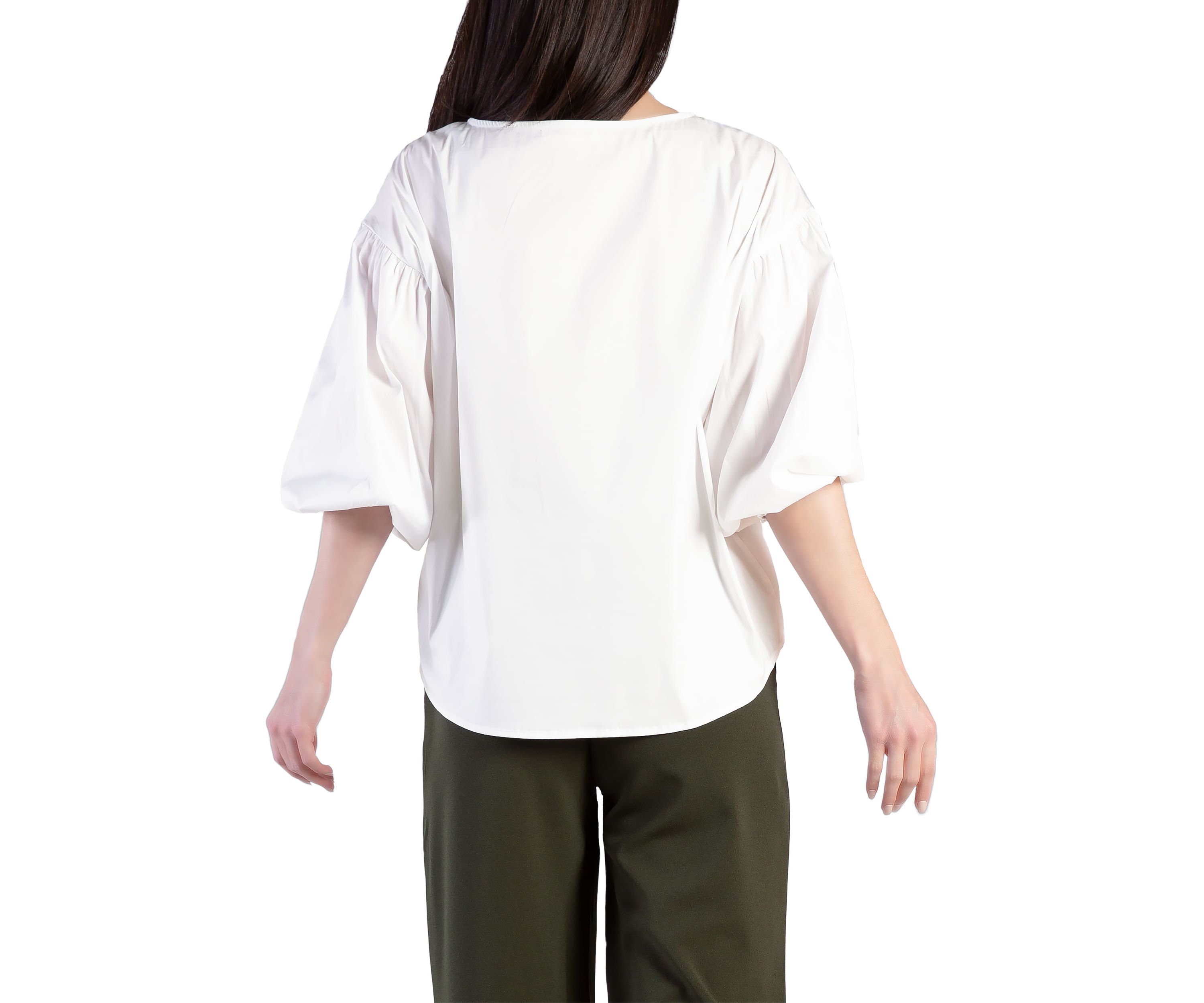 Balloon Sleeve Cotton Chiffon Blouse