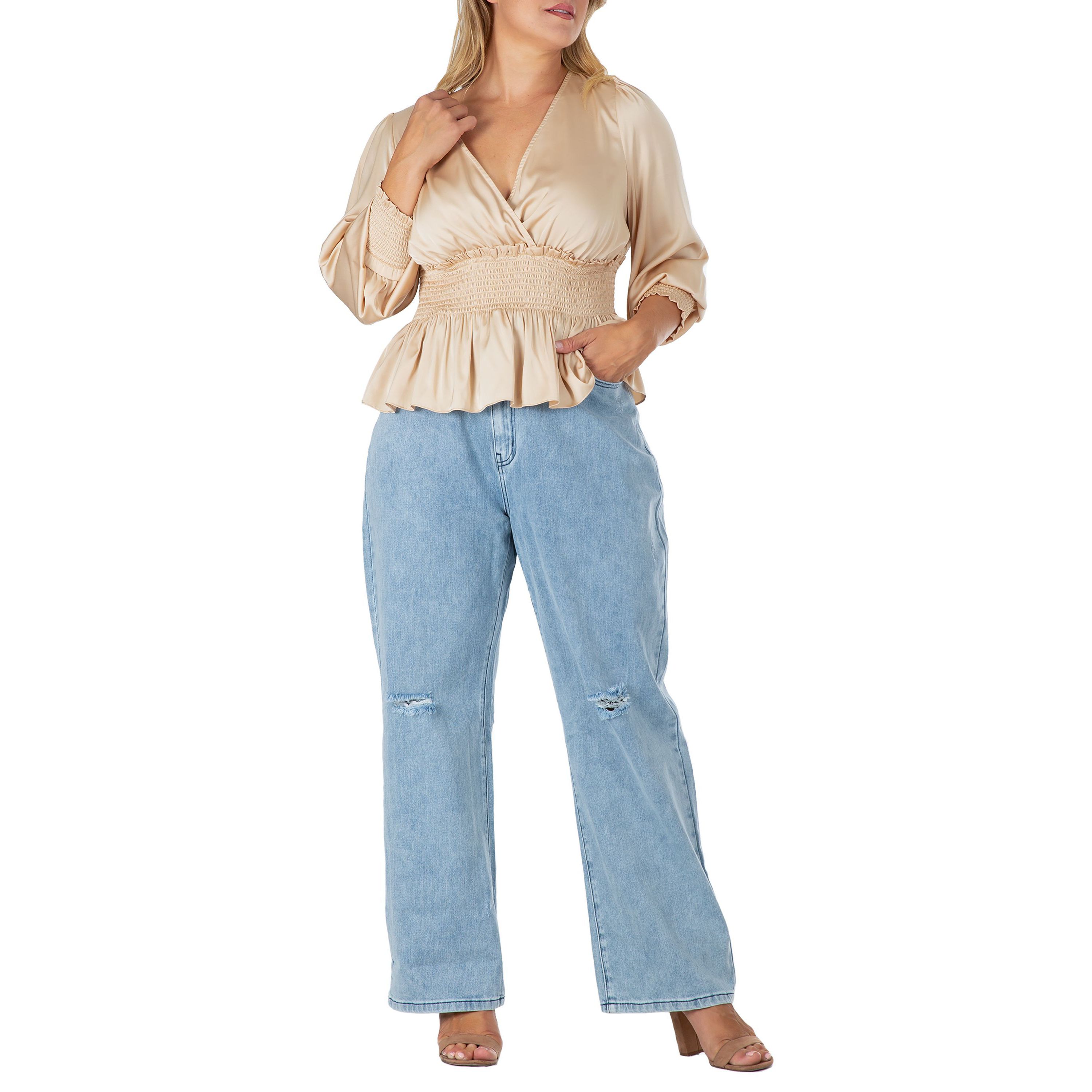 Satin VNeck LS Blouse