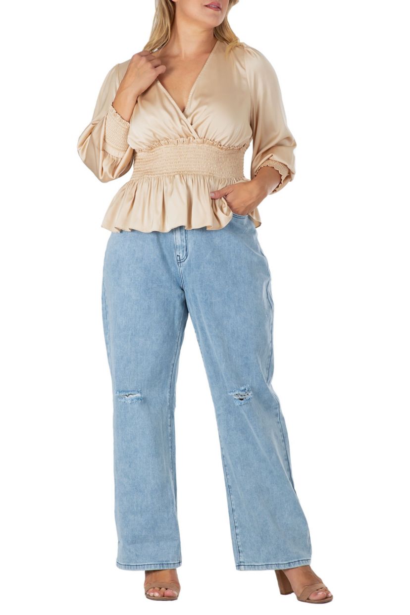 Satin VNeck LS Blouse