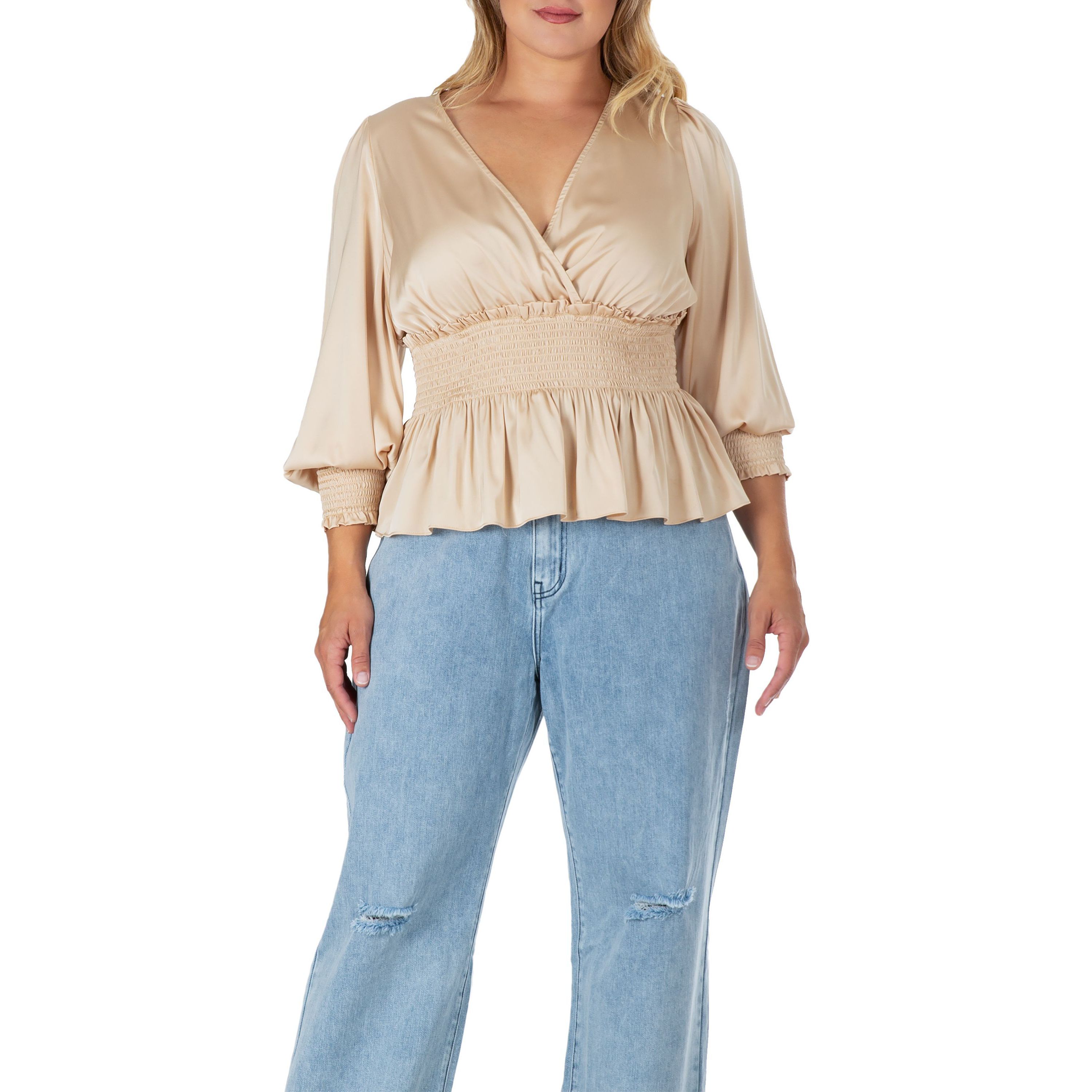 Satin VNeck LS Blouse