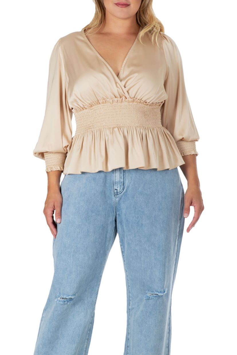 Satin VNeck LS Blouse
