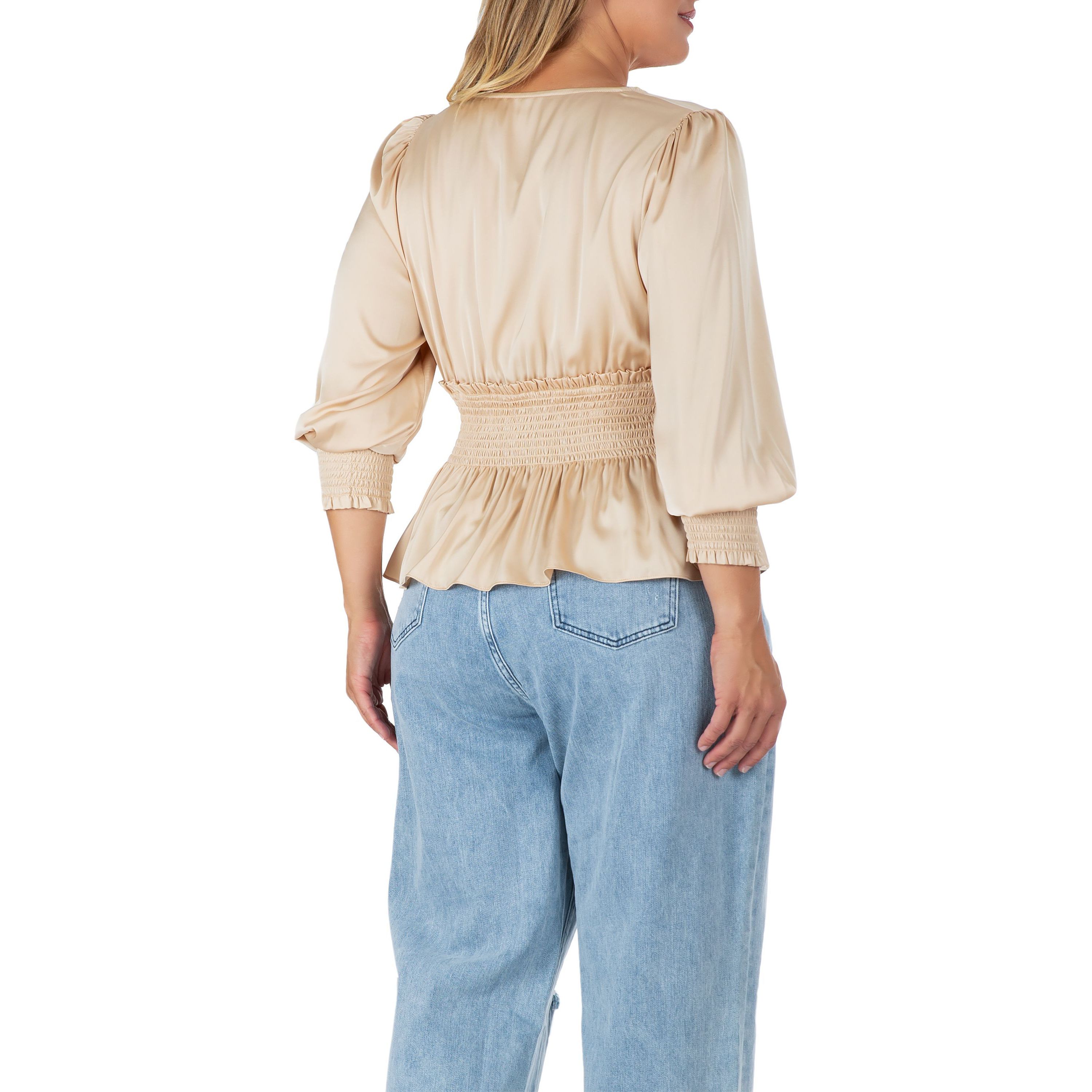 Satin VNeck LS Blouse