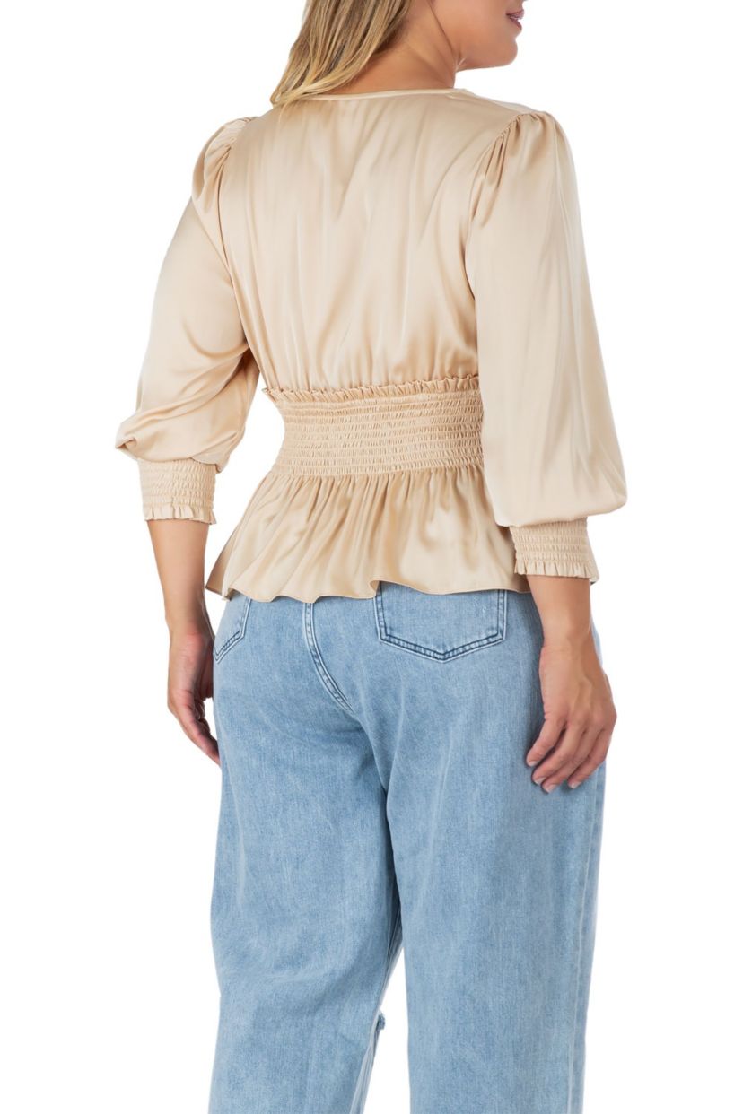 Satin VNeck LS Blouse