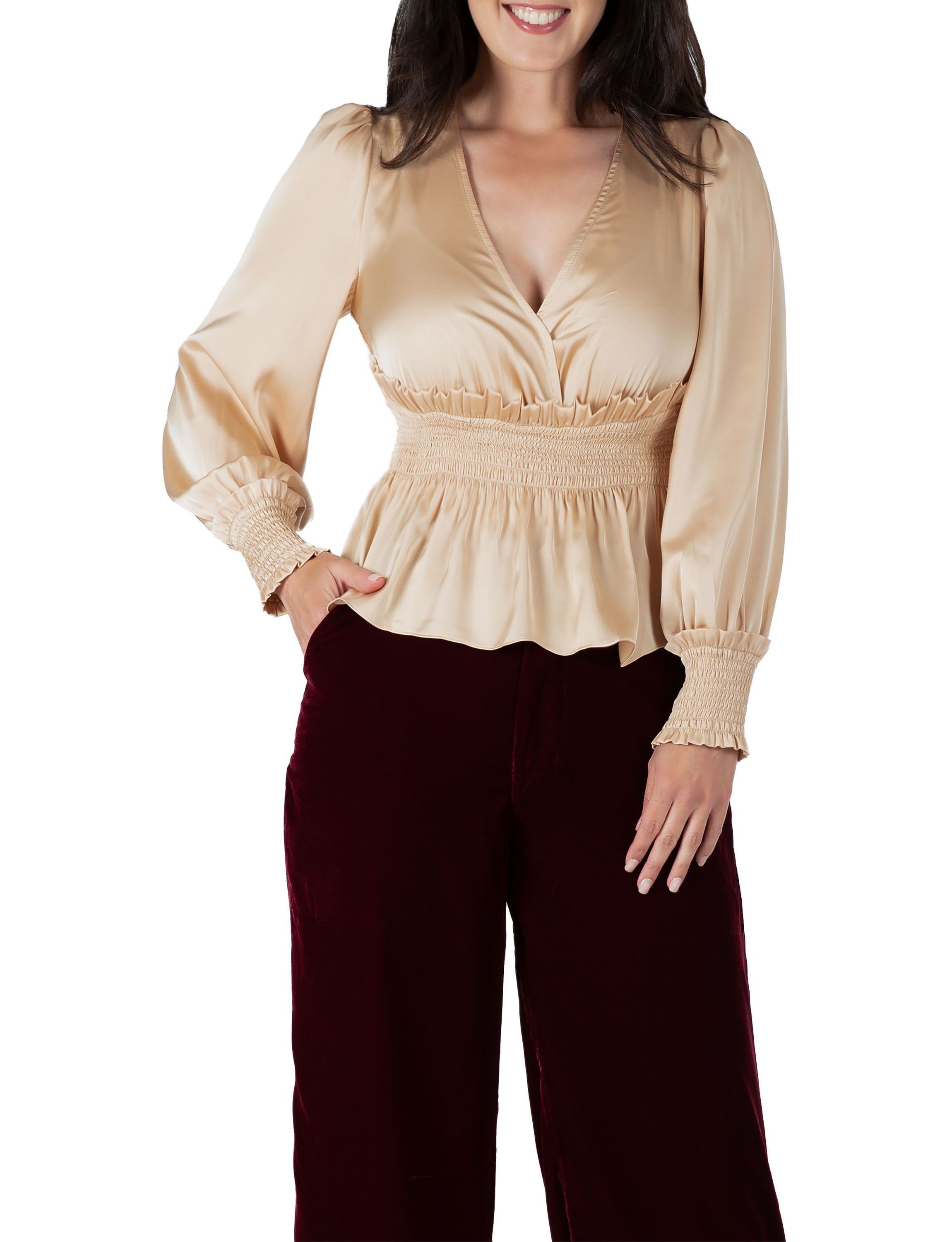 Satin VNeck LS Blouse