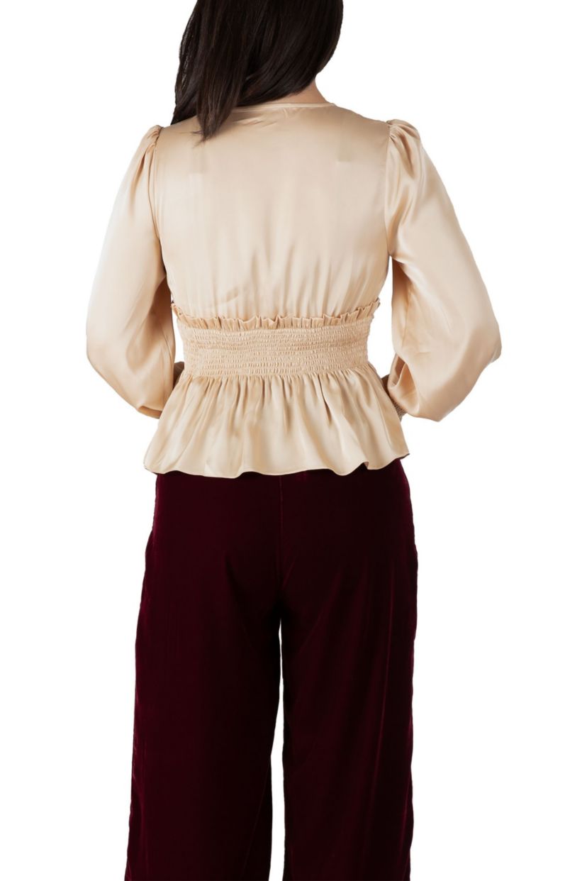Satin VNeck LS Blouse