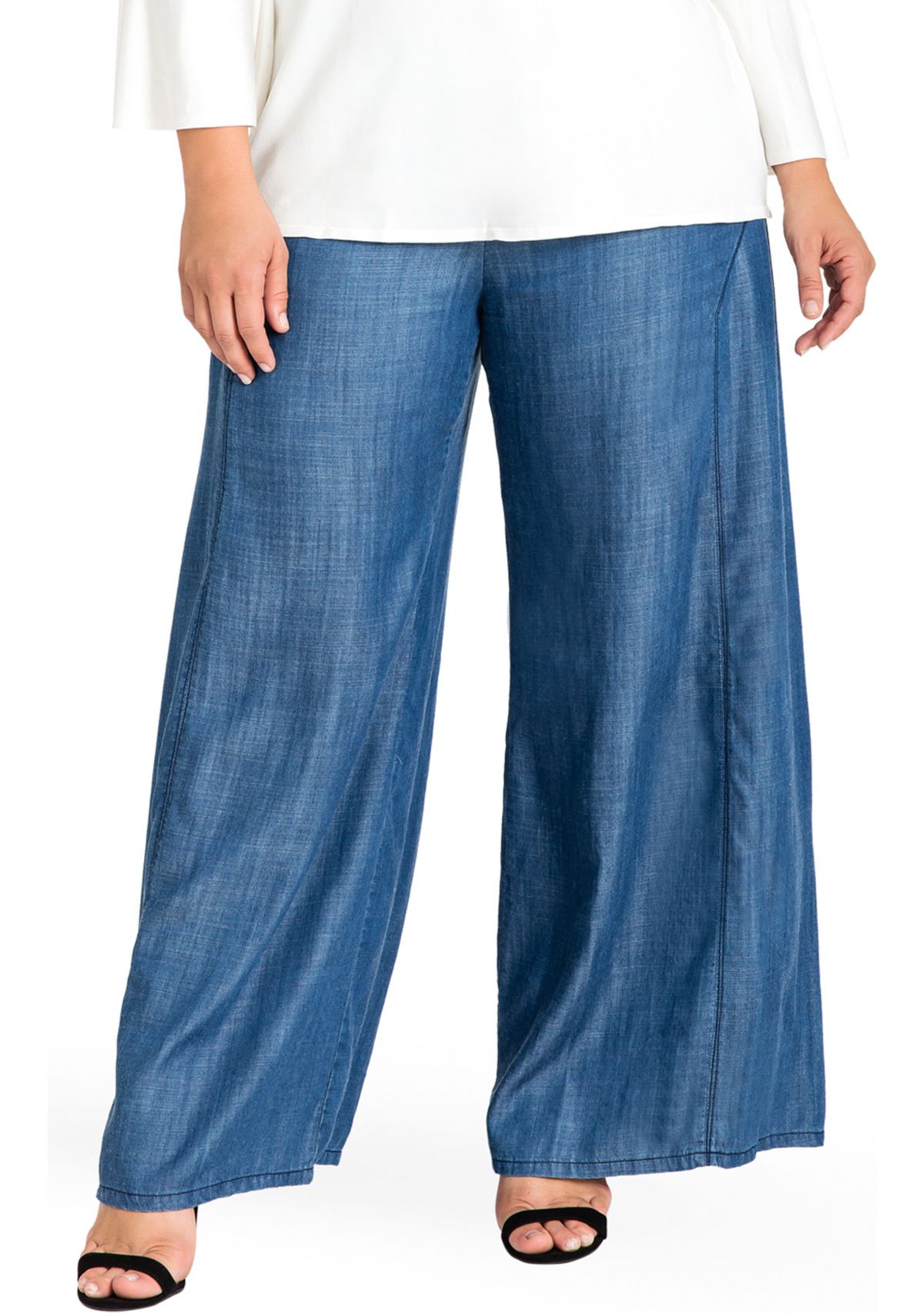 Standards & Practices Plus Size Womens Wide Leg Denim Tencel Palazzo Pants