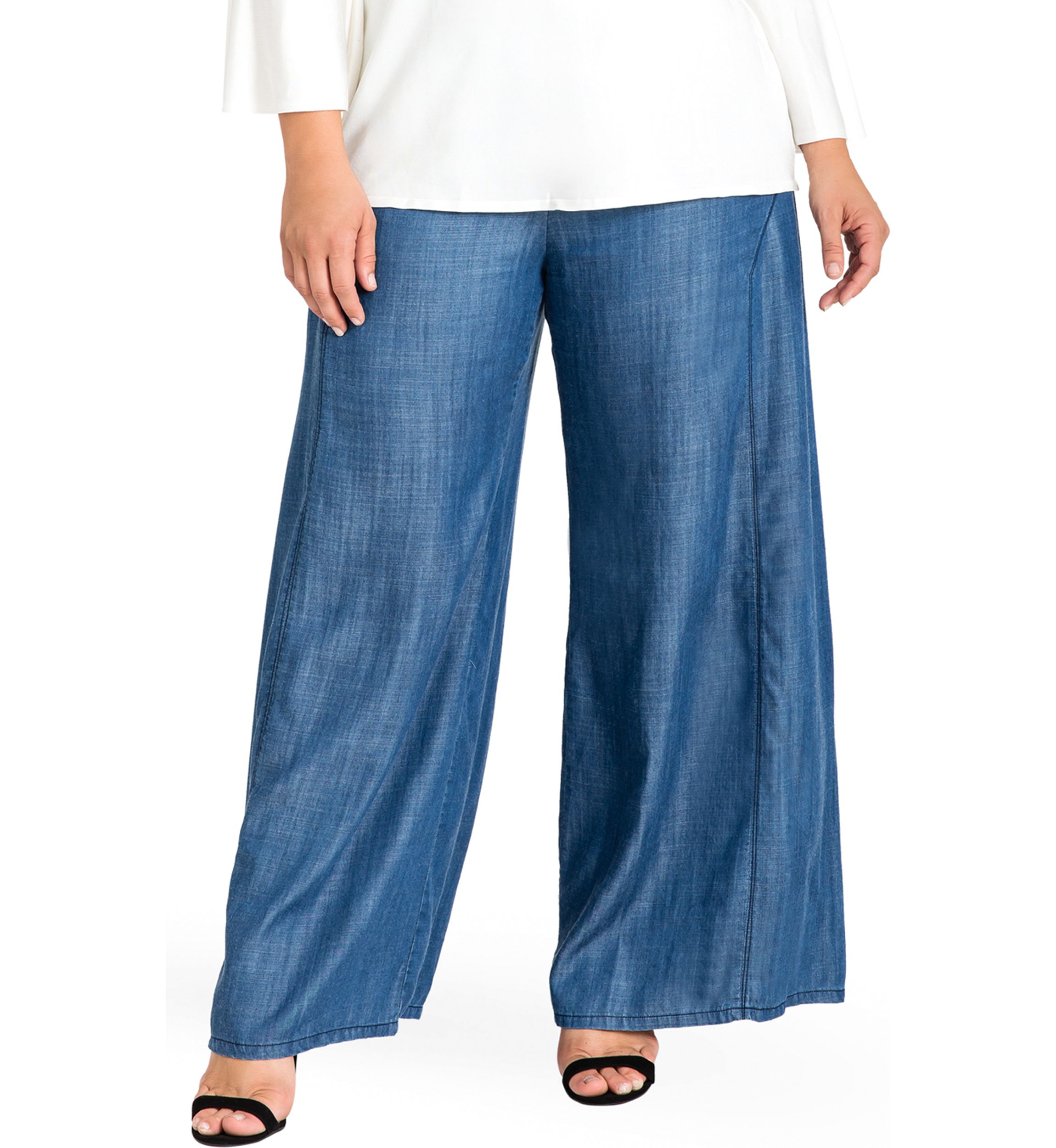 Standards & Practices Plus Size Womens Wide Leg Denim Tencel Palazzo Pants