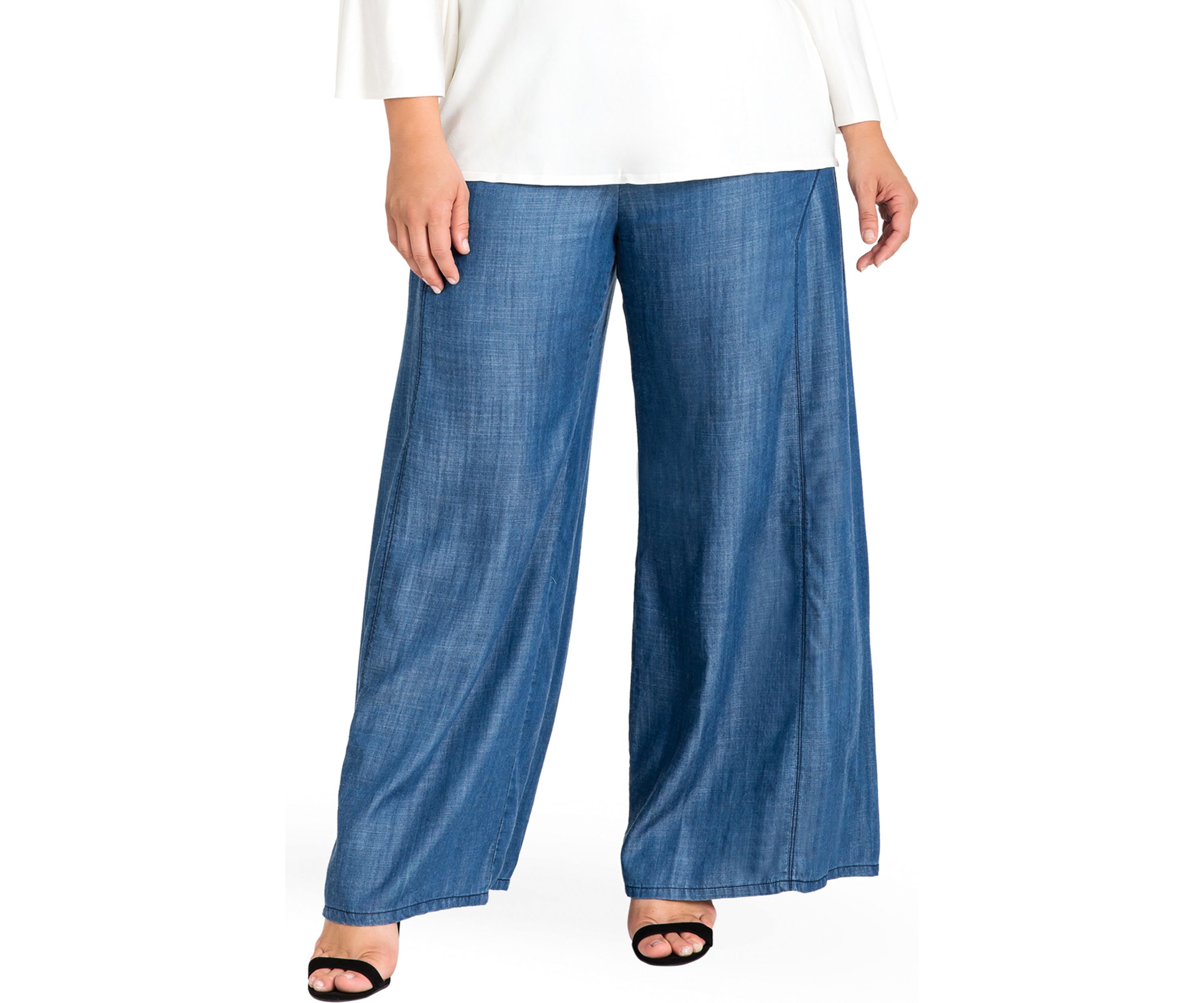 Standards & Practices Plus Size Womens Wide Leg Denim Tencel Palazzo Pants