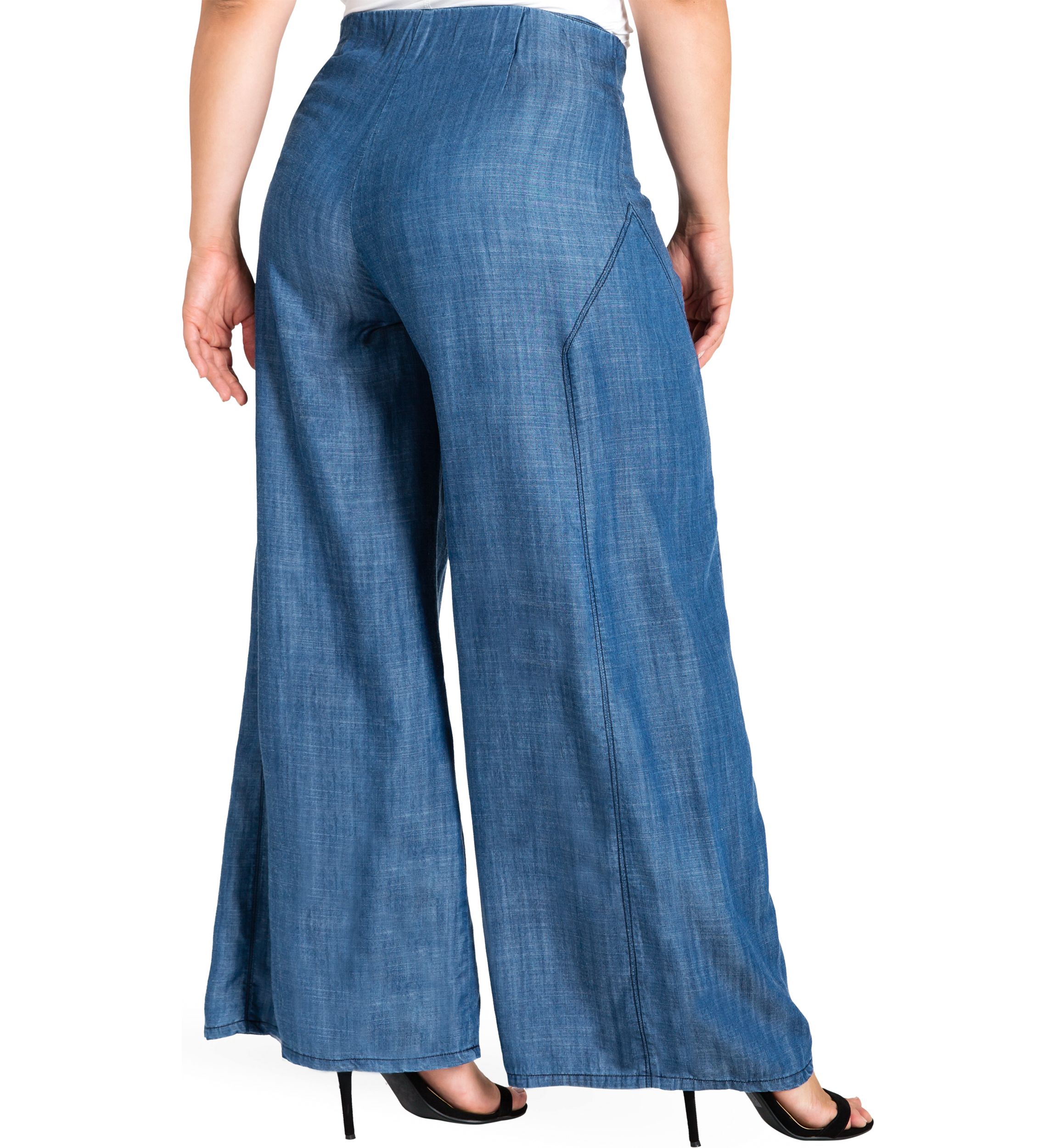 Standards & Practices Plus Size Womens Wide Leg Denim Tencel Palazzo Pants