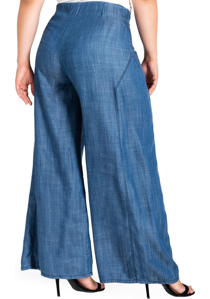 Standards & Practices Plus Size Womens Wide Leg Denim Tencel Palazzo Pants