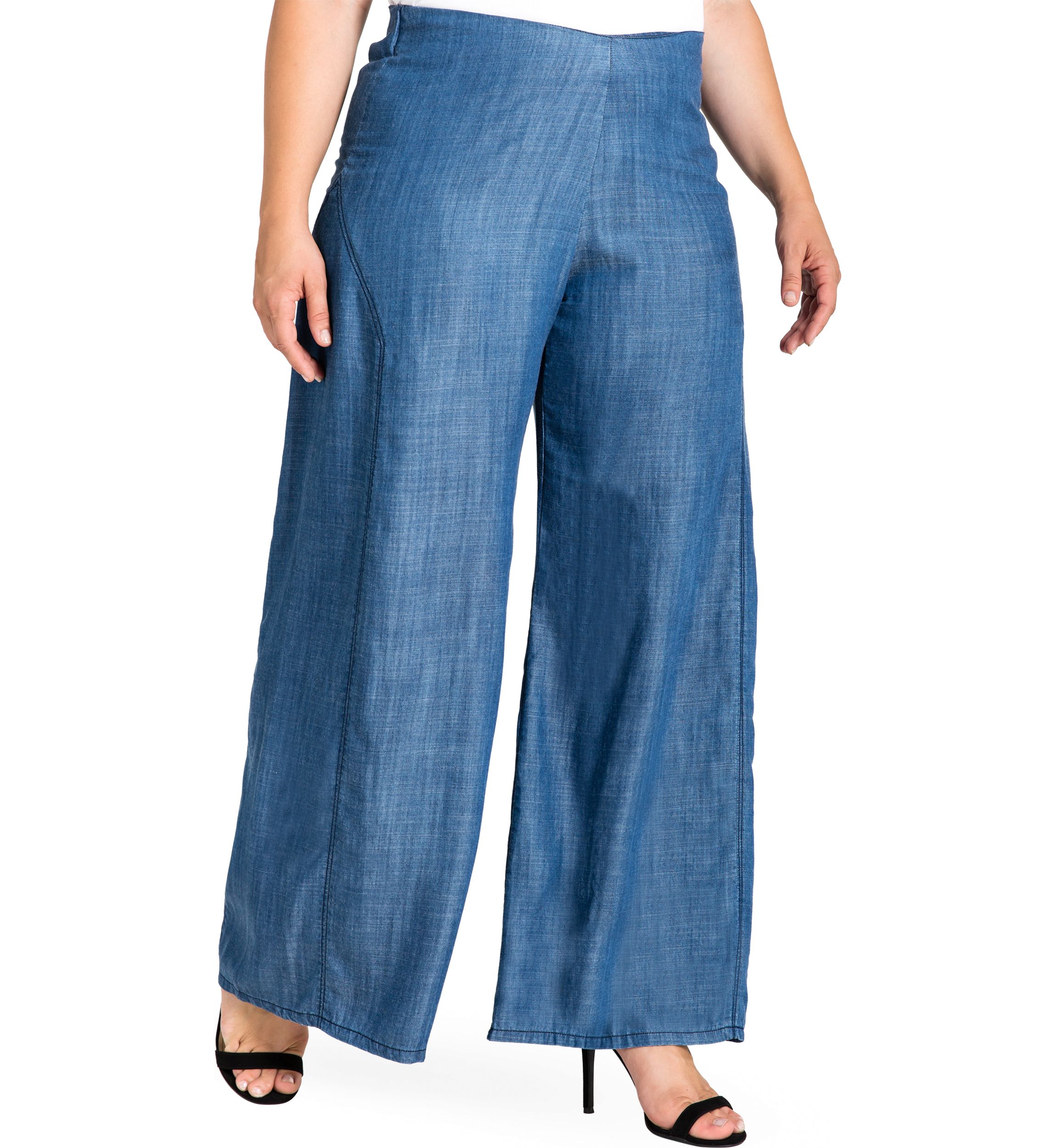 Standards & Practices Plus Size Womens Wide Leg Denim Tencel Palazzo Pants