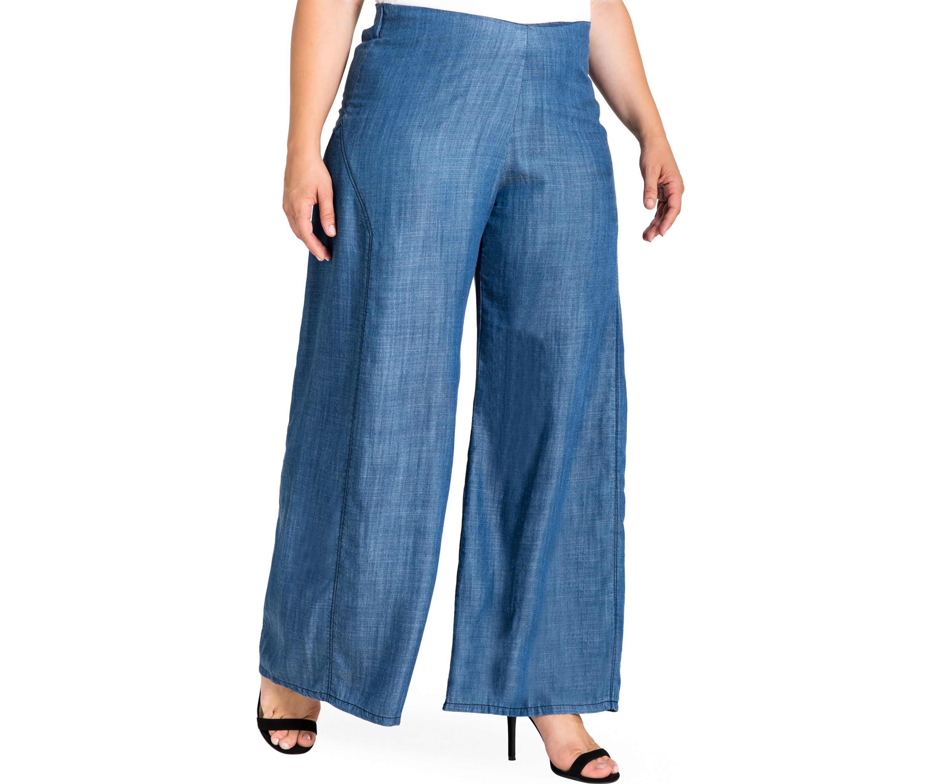 Standards & Practices Plus Size Womens Wide Leg Denim Tencel Palazzo Pants