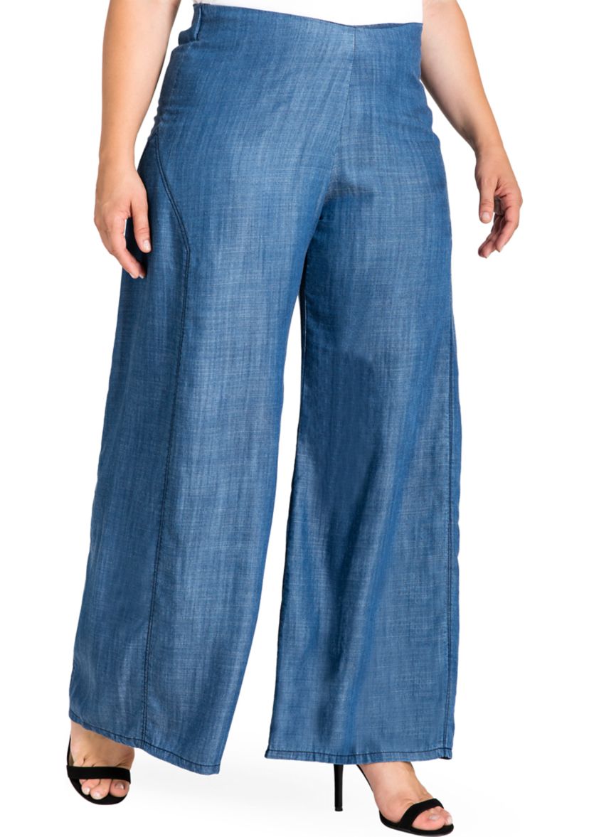 Standards & Practices Plus Size Womens Wide Leg Denim Tencel Palazzo Pants
