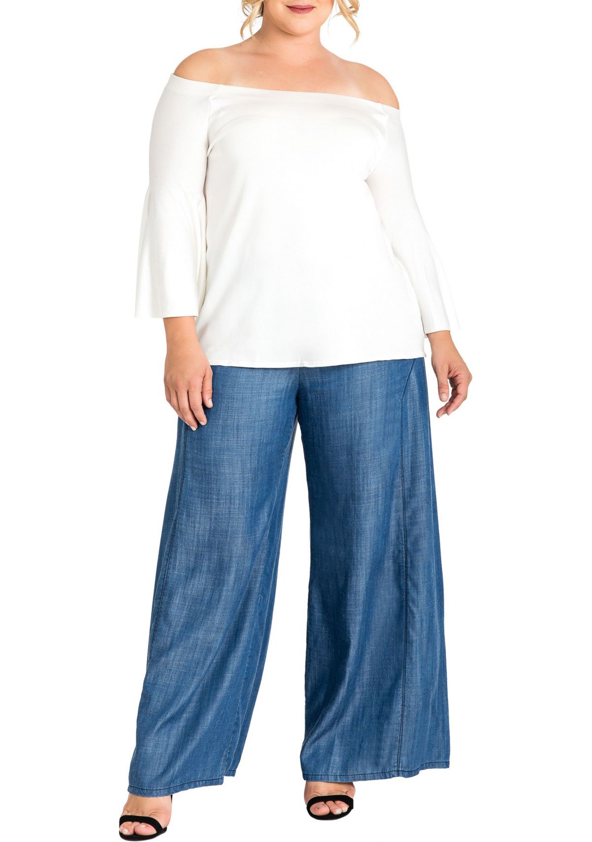 Standards & Practices Plus Size Womens Wide Leg Denim Tencel Palazzo Pants