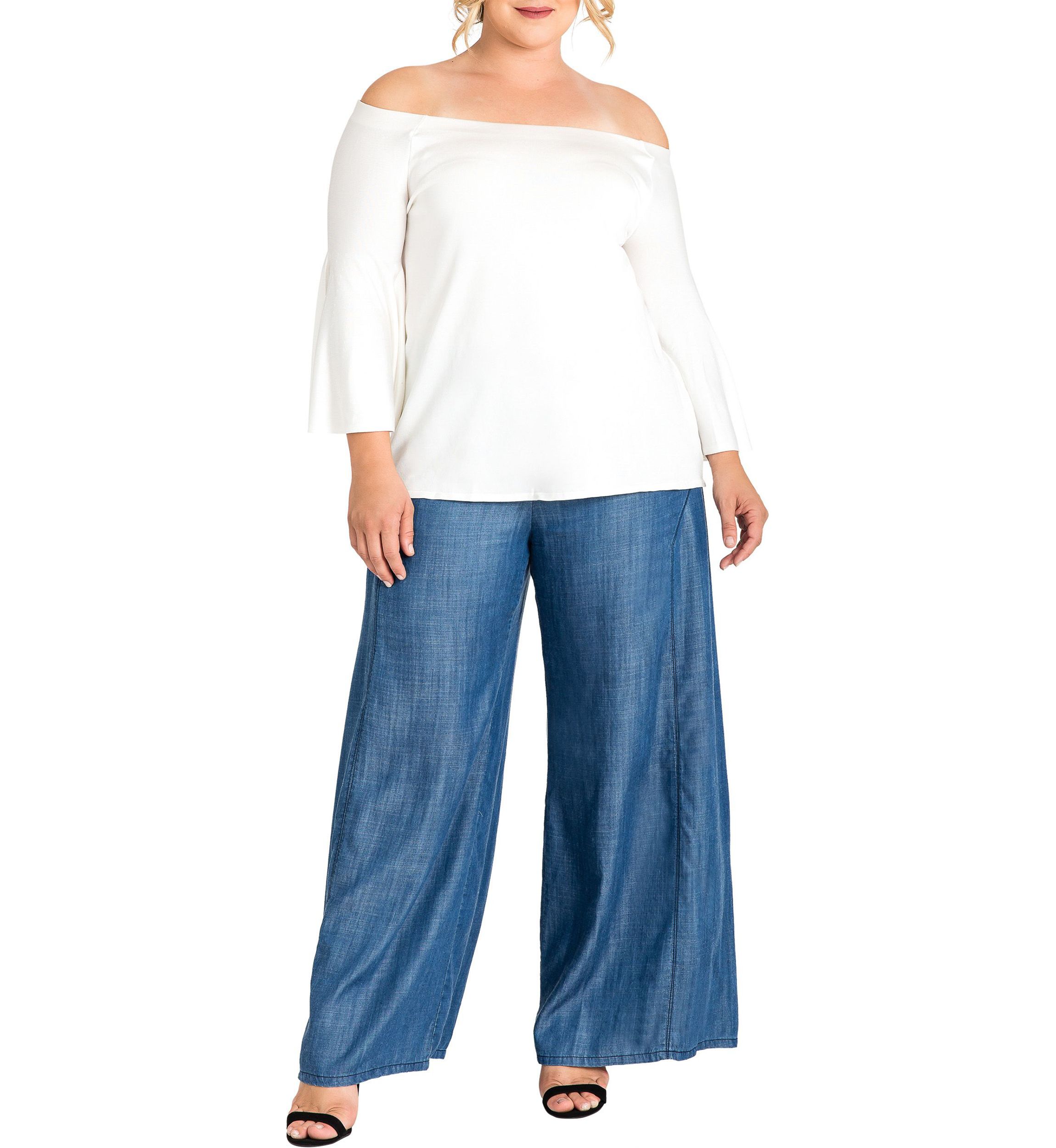 Standards & Practices Plus Size Womens Wide Leg Denim Tencel Palazzo Pants