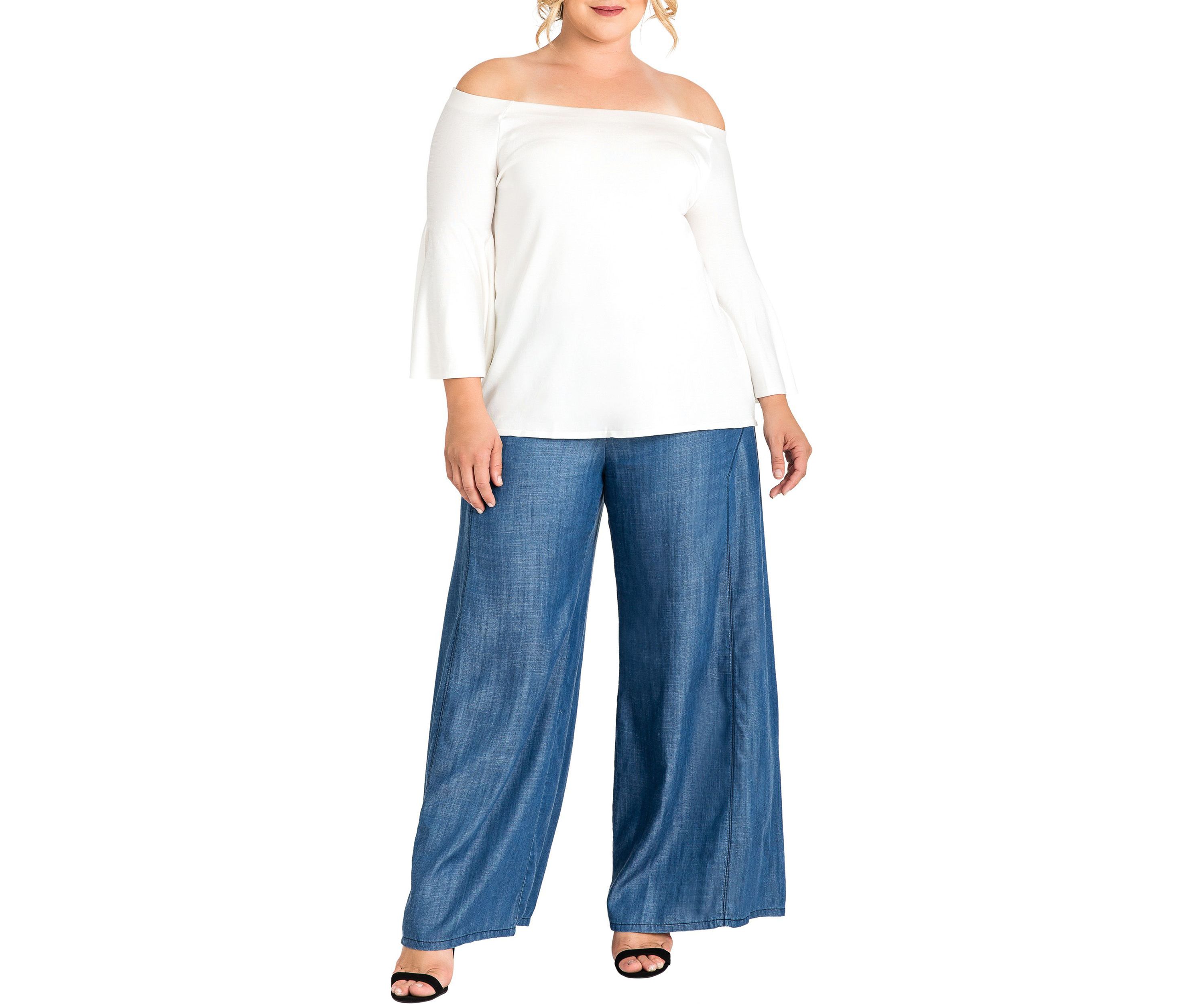 Standards & Practices Plus Size Womens Wide Leg Denim Tencel Palazzo Pants