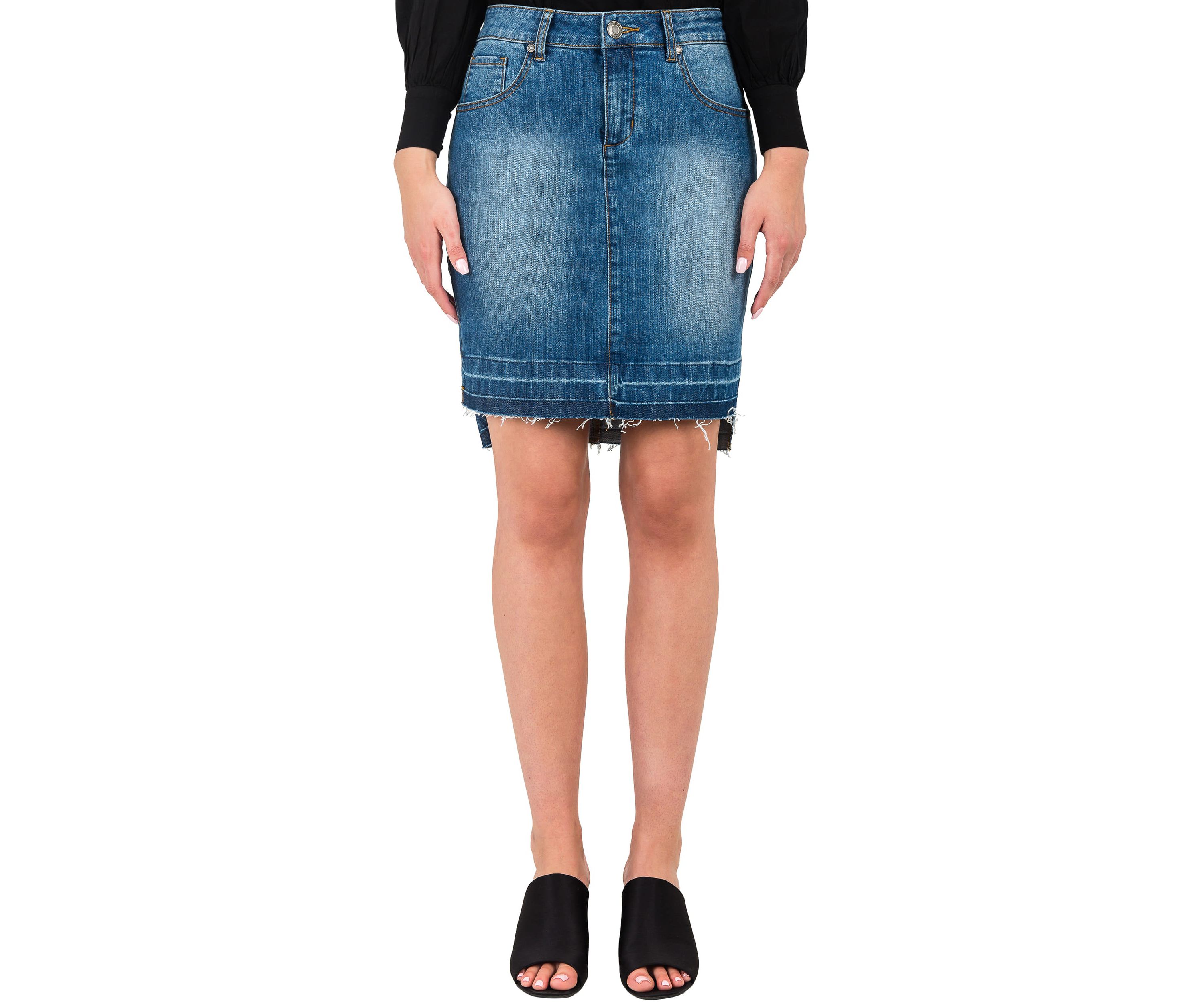 Womens High-Low Released Hem Denim Mini Skirt