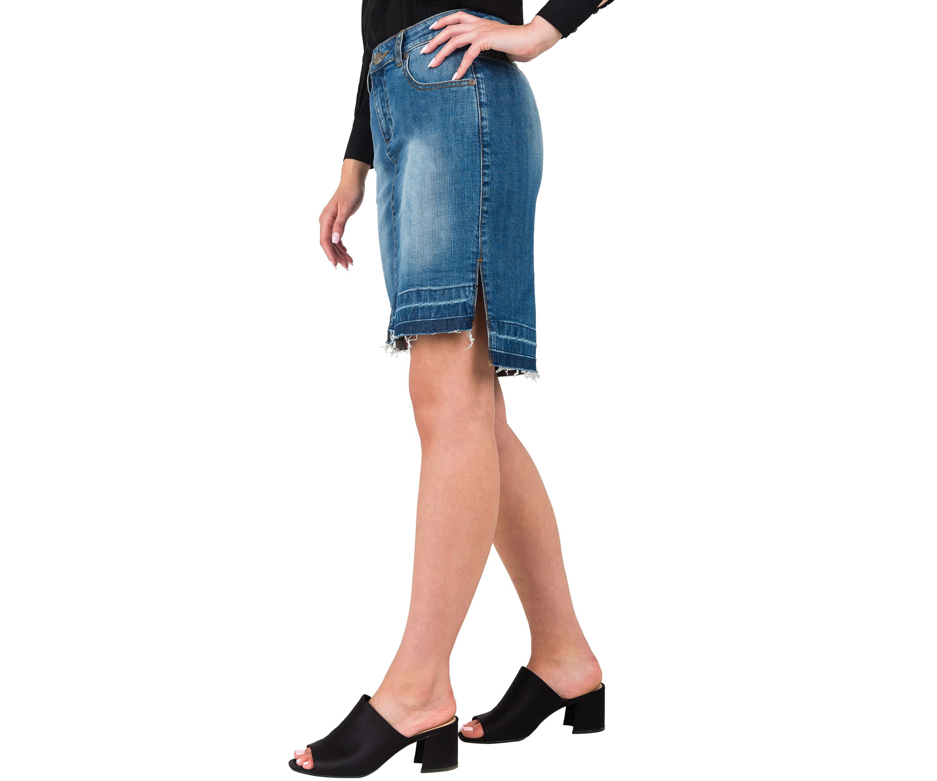 Womens High-Low Released Hem Denim Mini Skirt