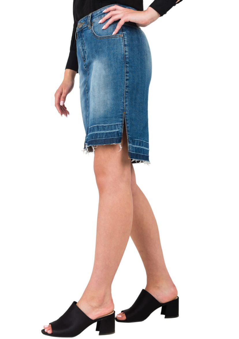 Womens High-Low Released Hem Denim Mini Skirt