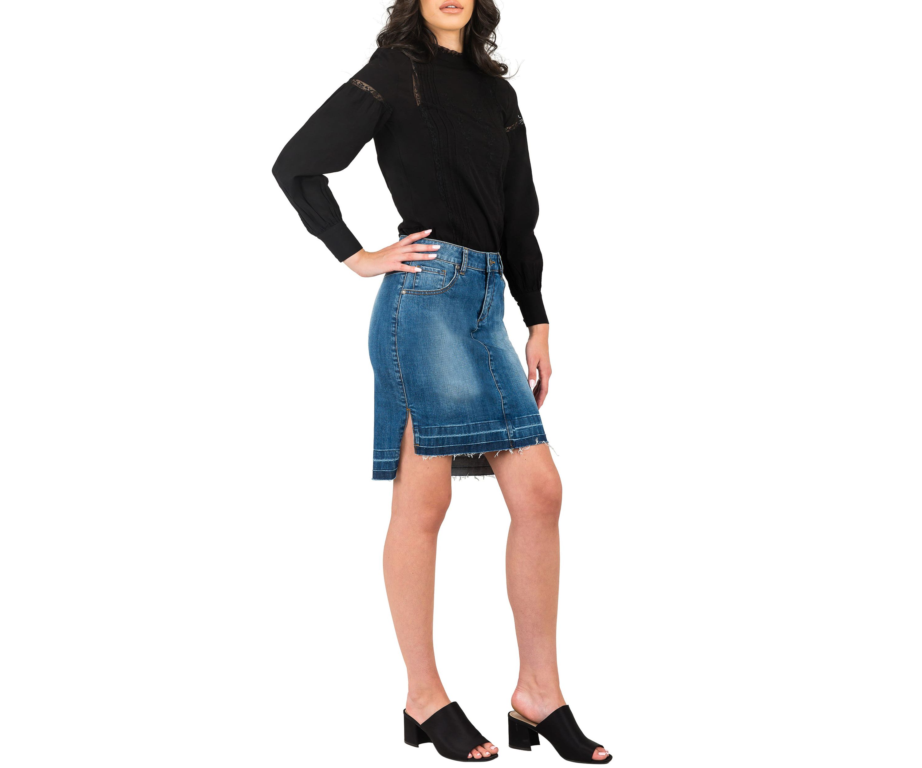 Womens High-Low Released Hem Denim Mini Skirt