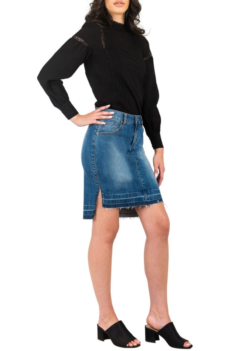 Womens High-Low Released Hem Denim Mini Skirt