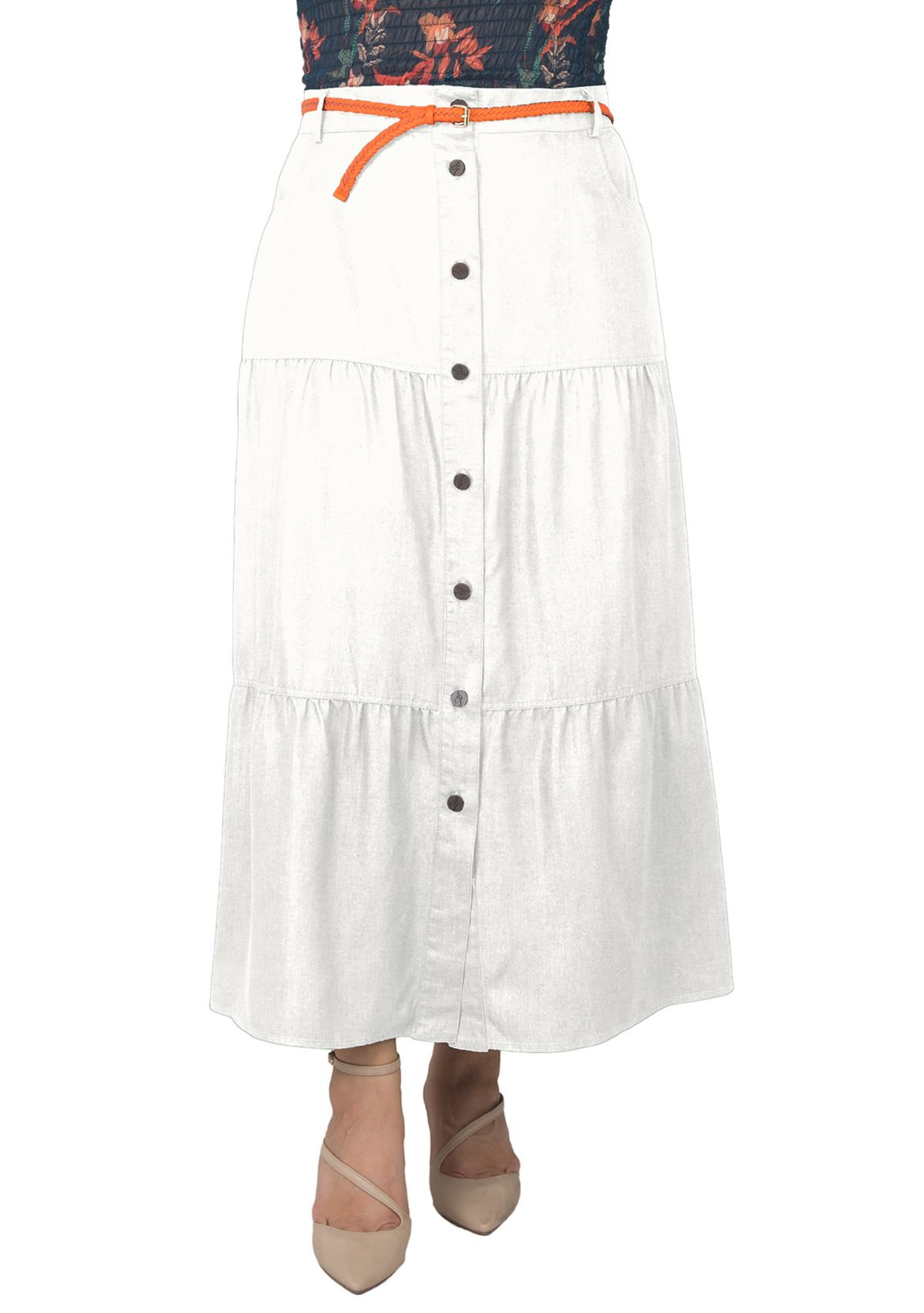 Womens Plus Size Tencel Denim Maxi Peasant Skirt