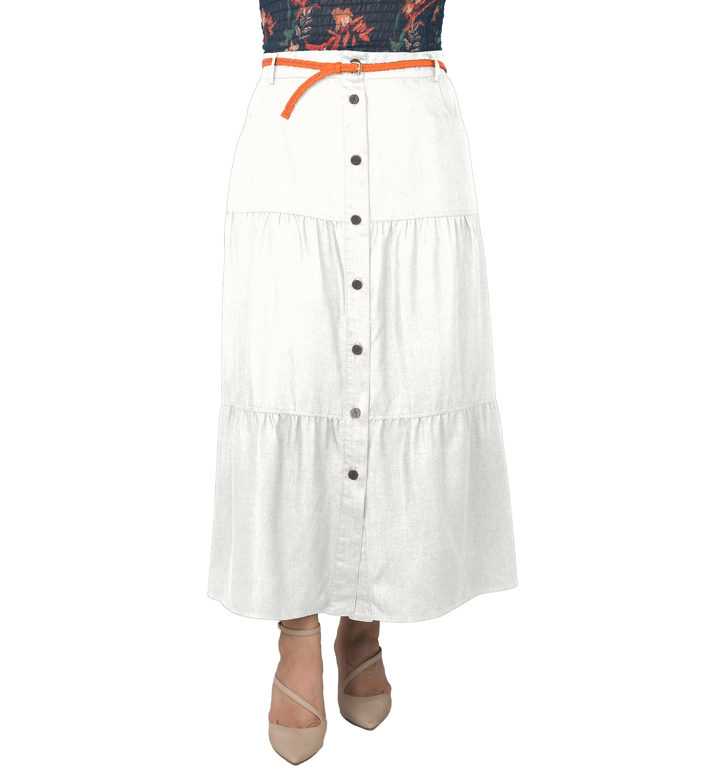 Womens Plus Size Tencel Denim Maxi Peasant Skirt