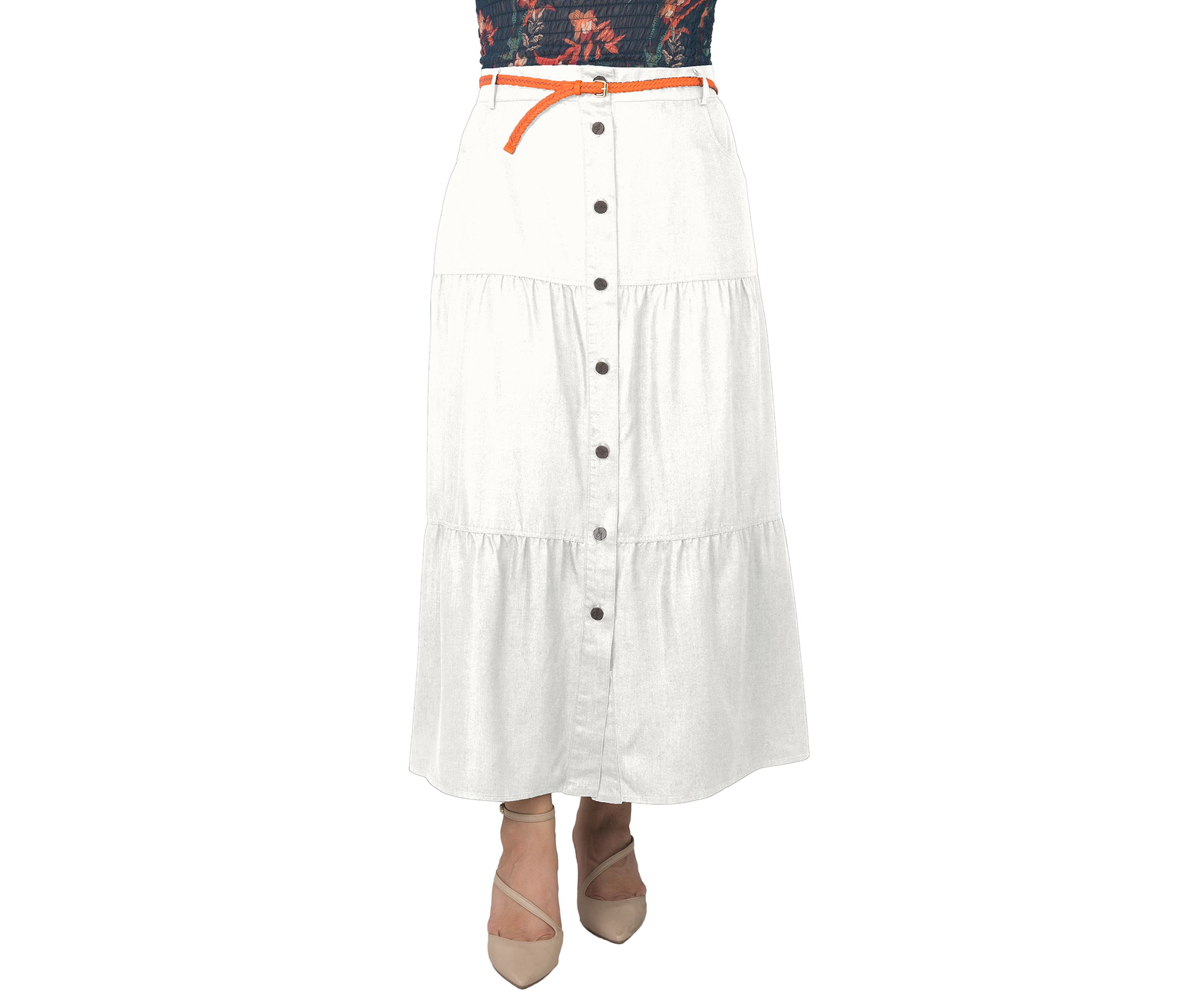 Womens Plus Size Tencel Denim Maxi Peasant Skirt