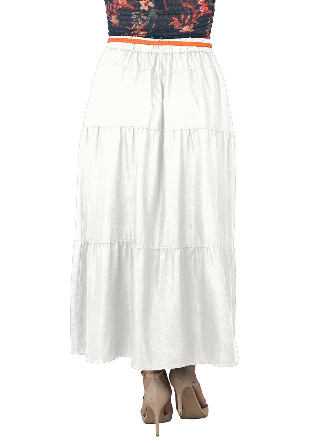 Womens Plus Size Tencel Denim Maxi Peasant Skirt