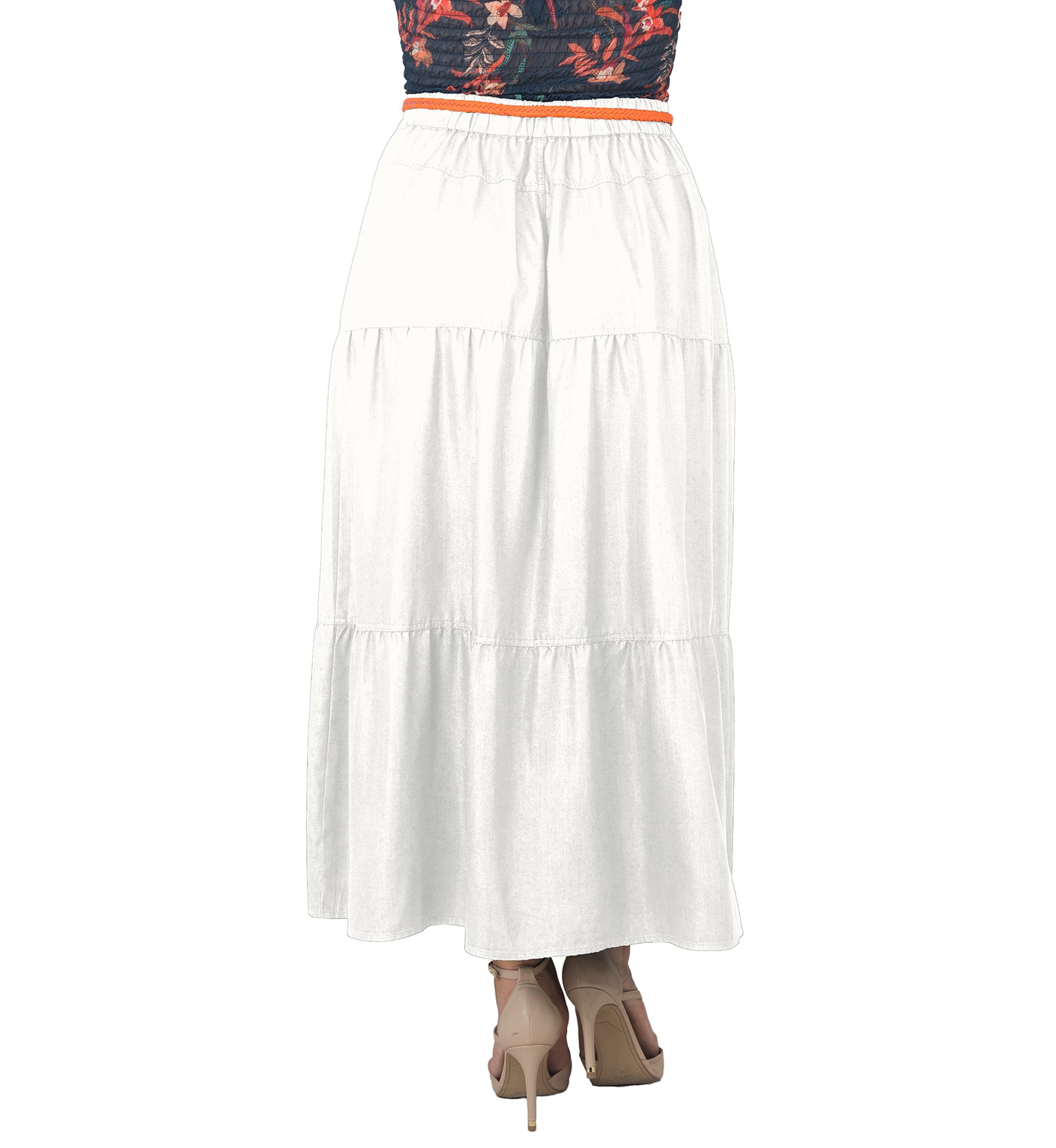Womens Plus Size Tencel Denim Maxi Peasant Skirt