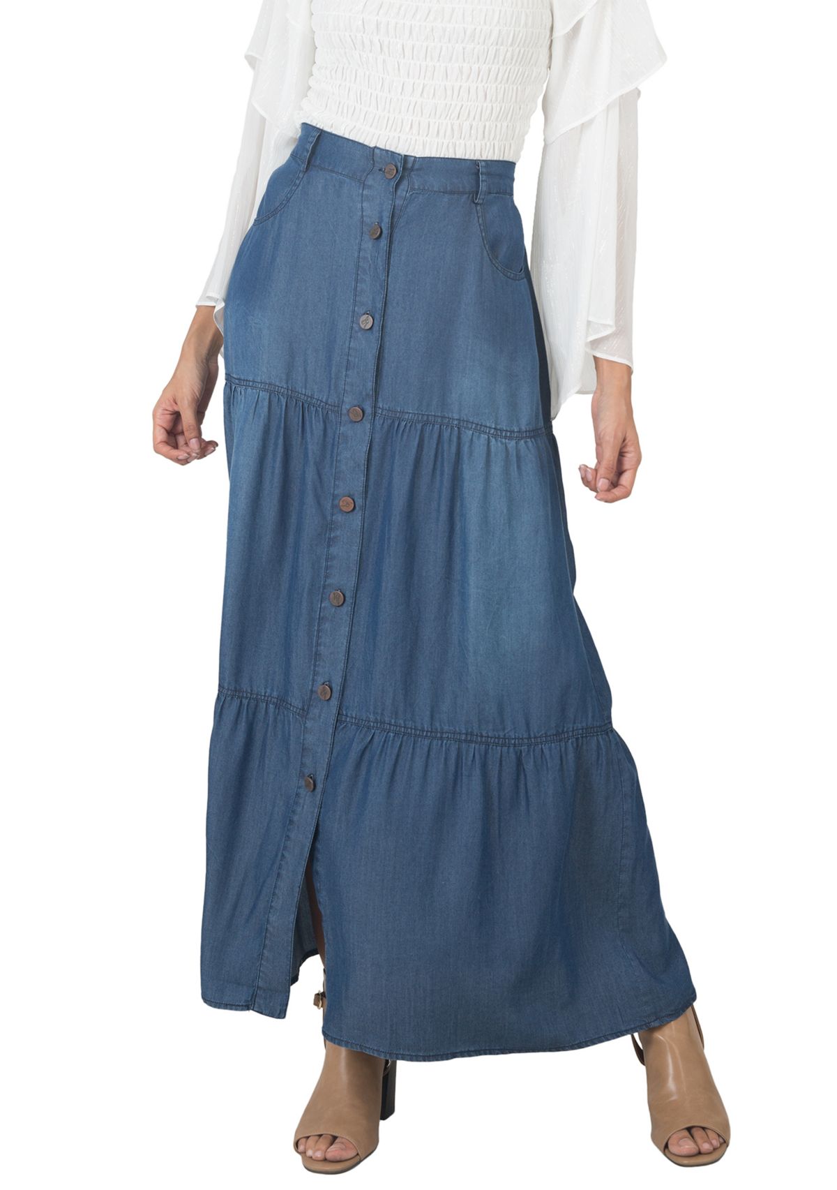 Standards & Practices Womens Tencel Denim Maxi Peasant Skirt