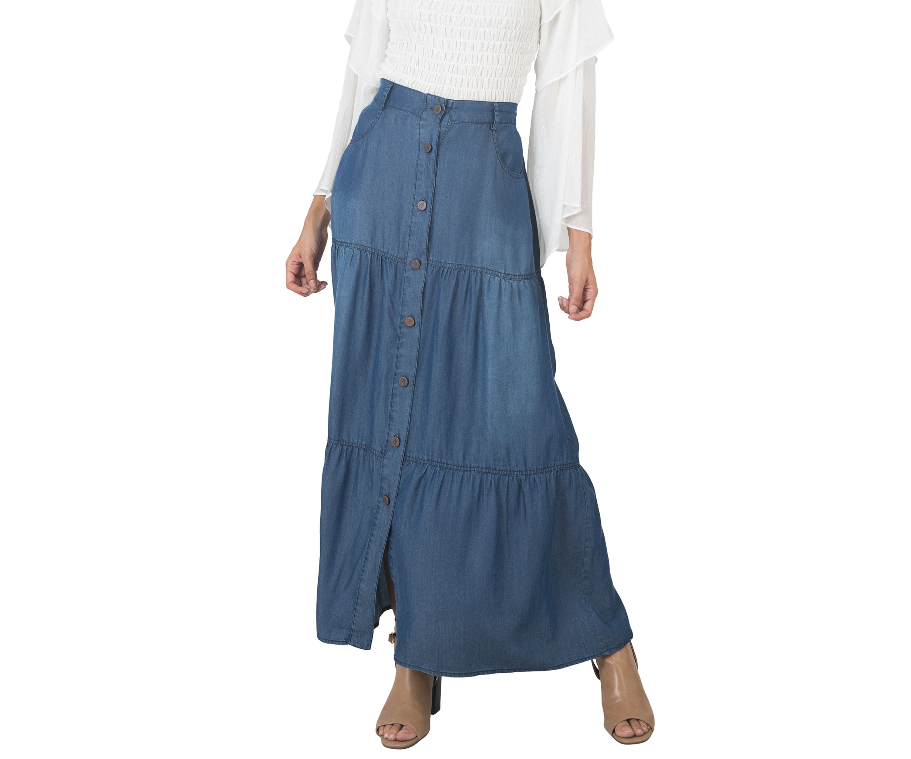 Standards & Practices Womens Tencel Denim Maxi Peasant Skirt