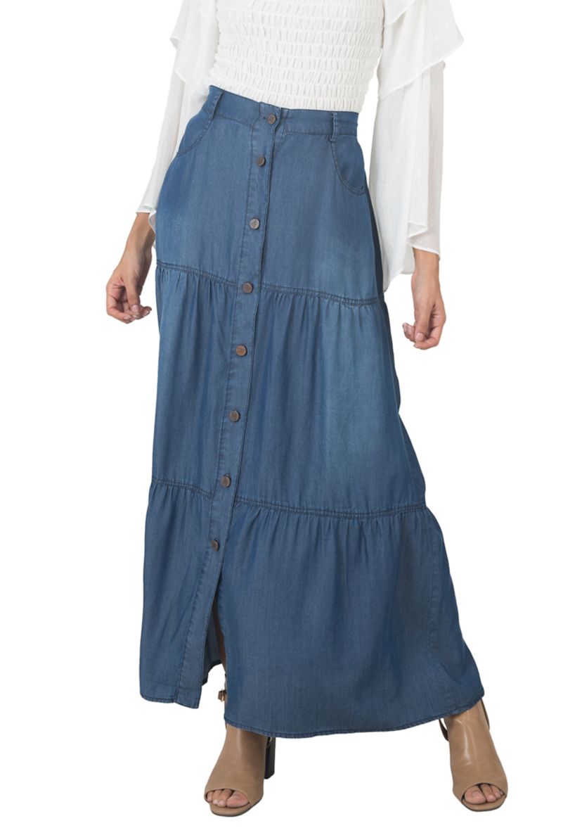 Standards & Practices Womens Tencel Denim Maxi Peasant Skirt