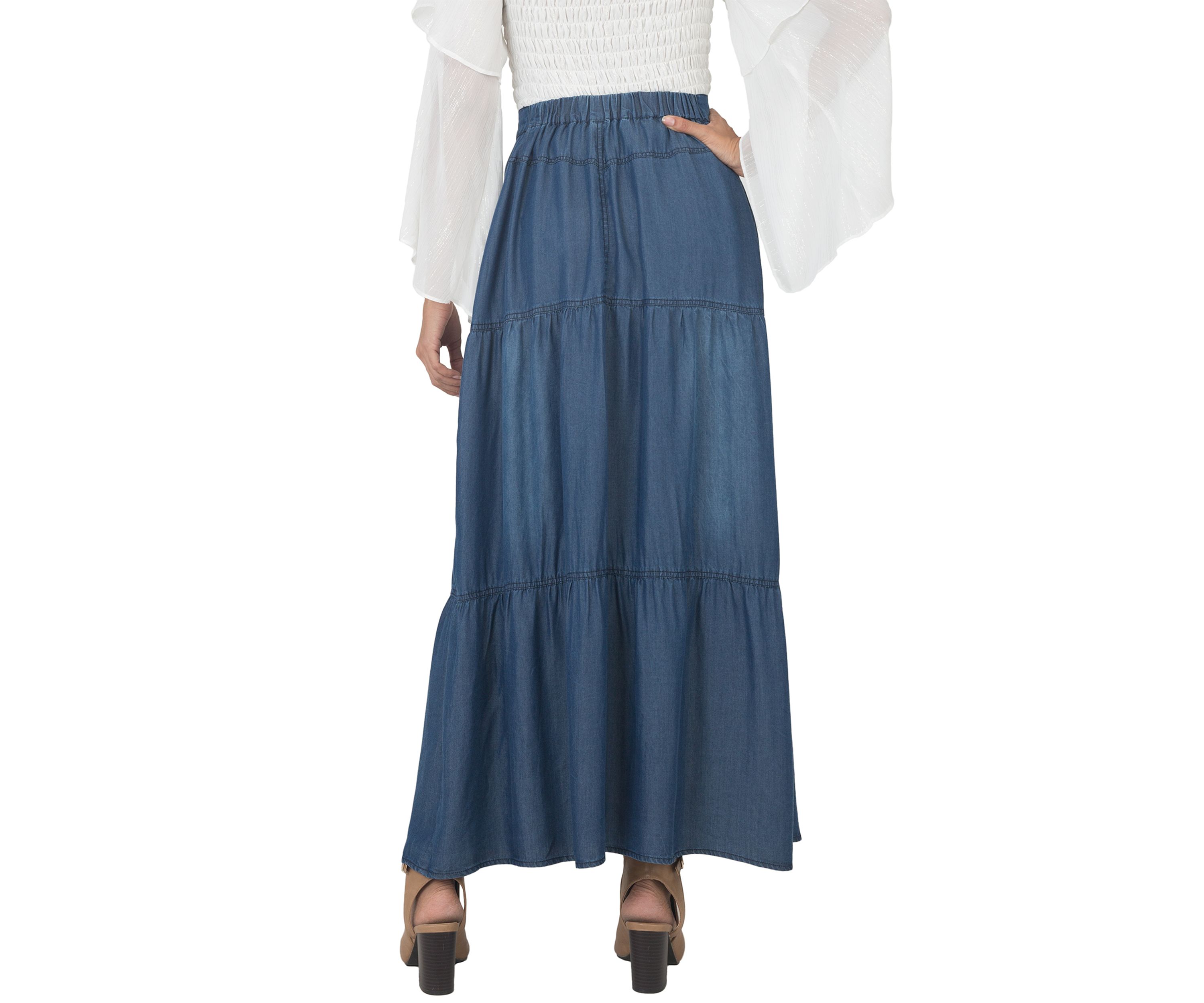 Standards & Practices Womens Tencel Denim Maxi Peasant Skirt