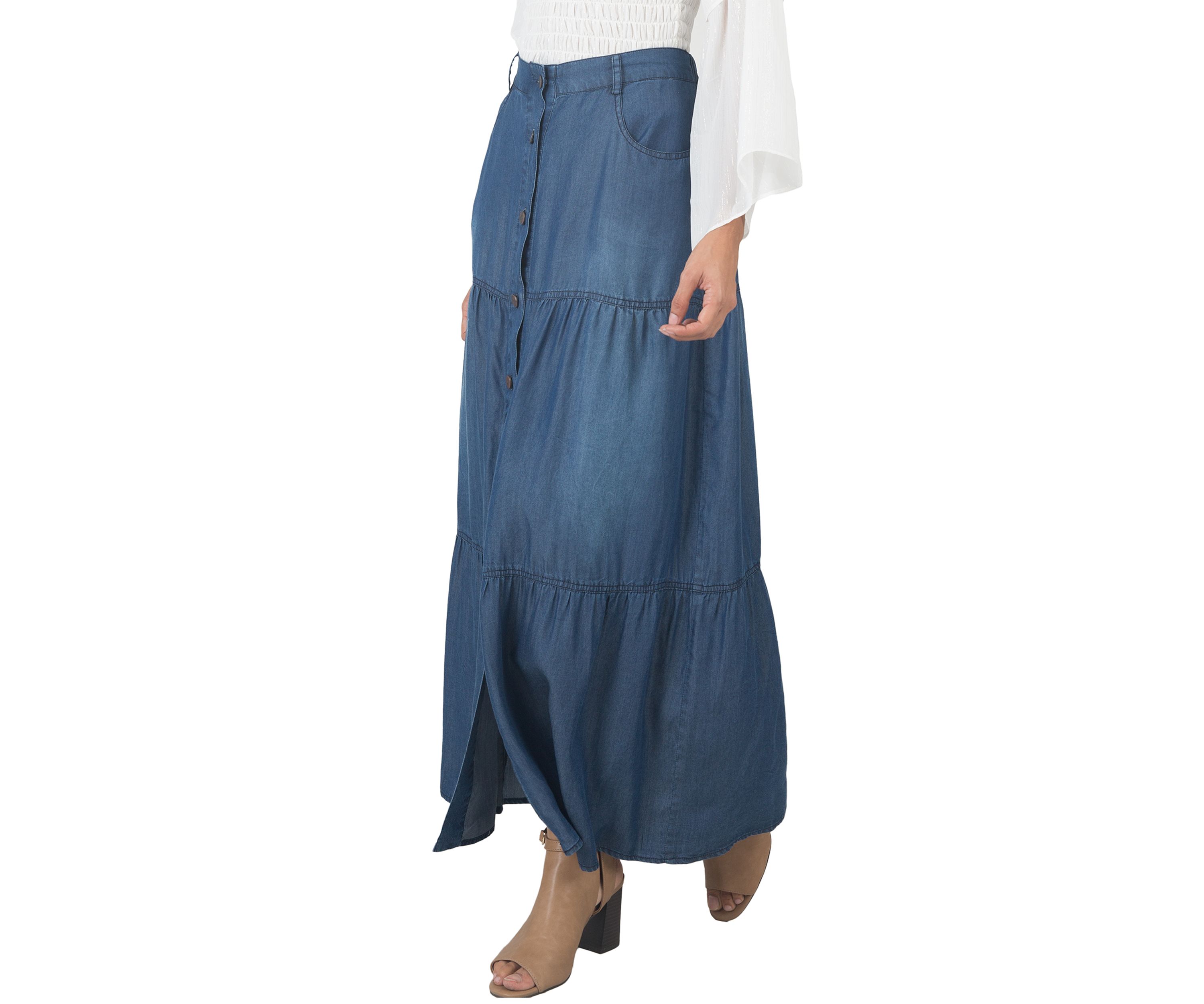 Standards & Practices Womens Tencel Denim Maxi Peasant Skirt