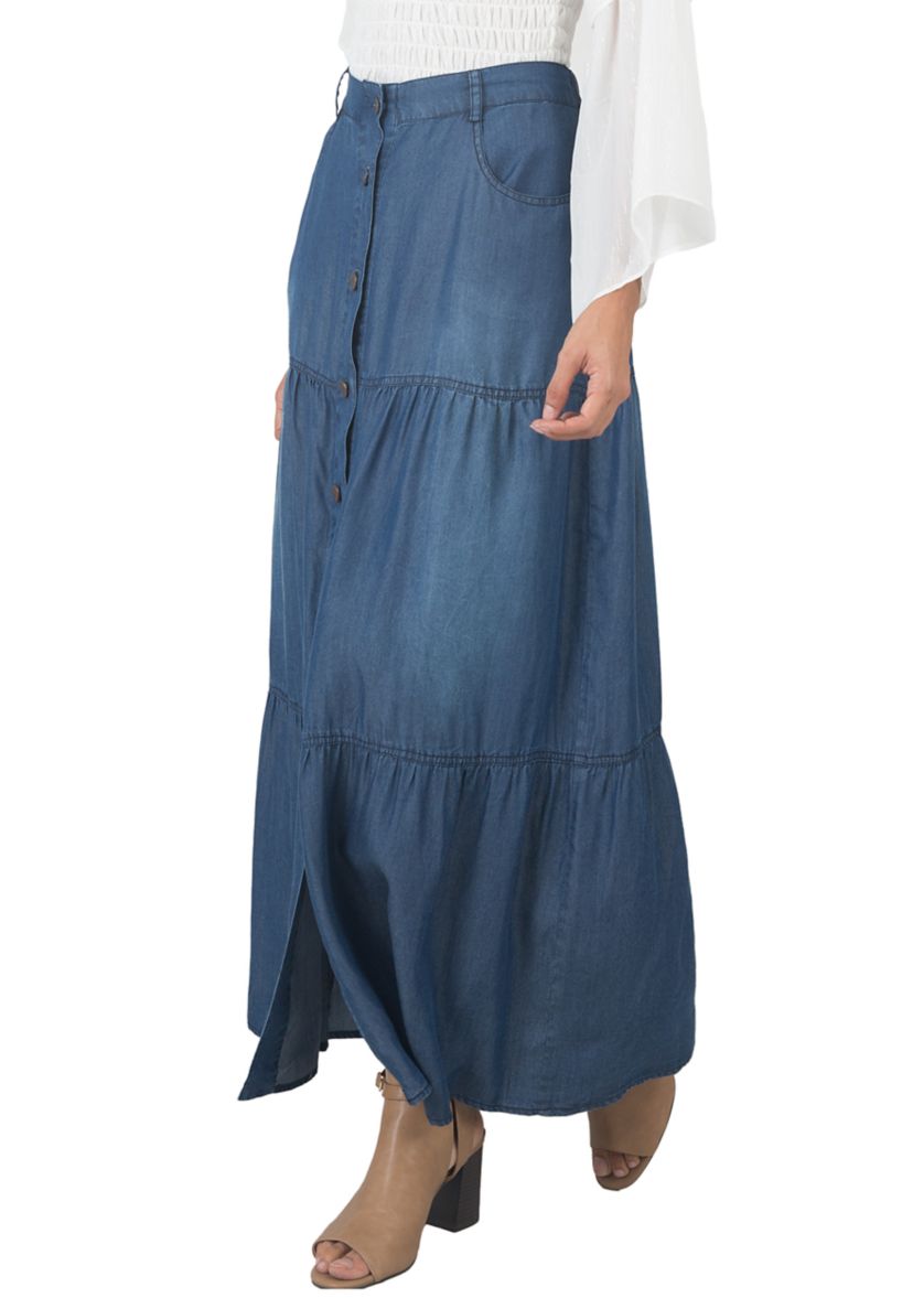 Standards & Practices Womens Tencel Denim Maxi Peasant Skirt