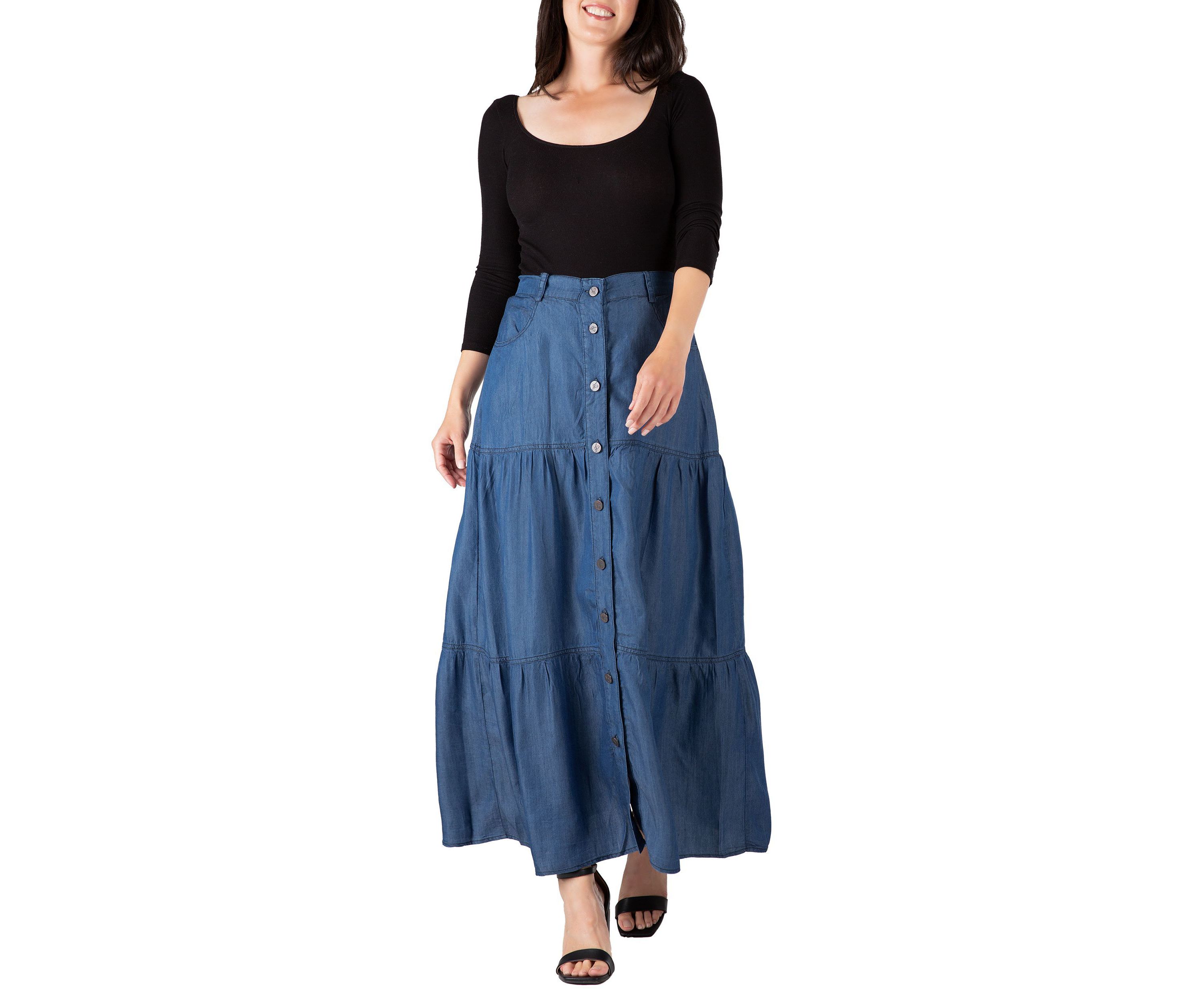 Standards & Practices Womens Tencel Denim Maxi Peasant Skirt