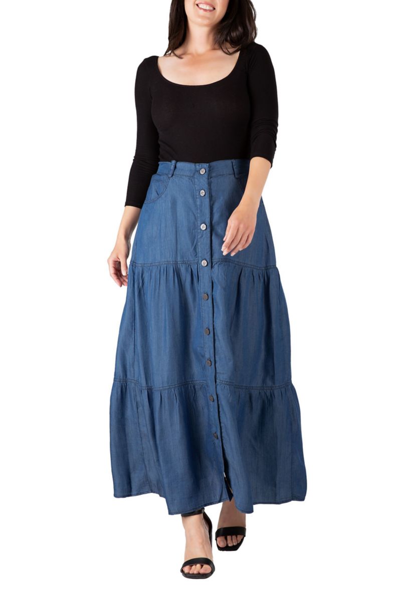 Standards & Practices Womens Tencel Denim Maxi Peasant Skirt