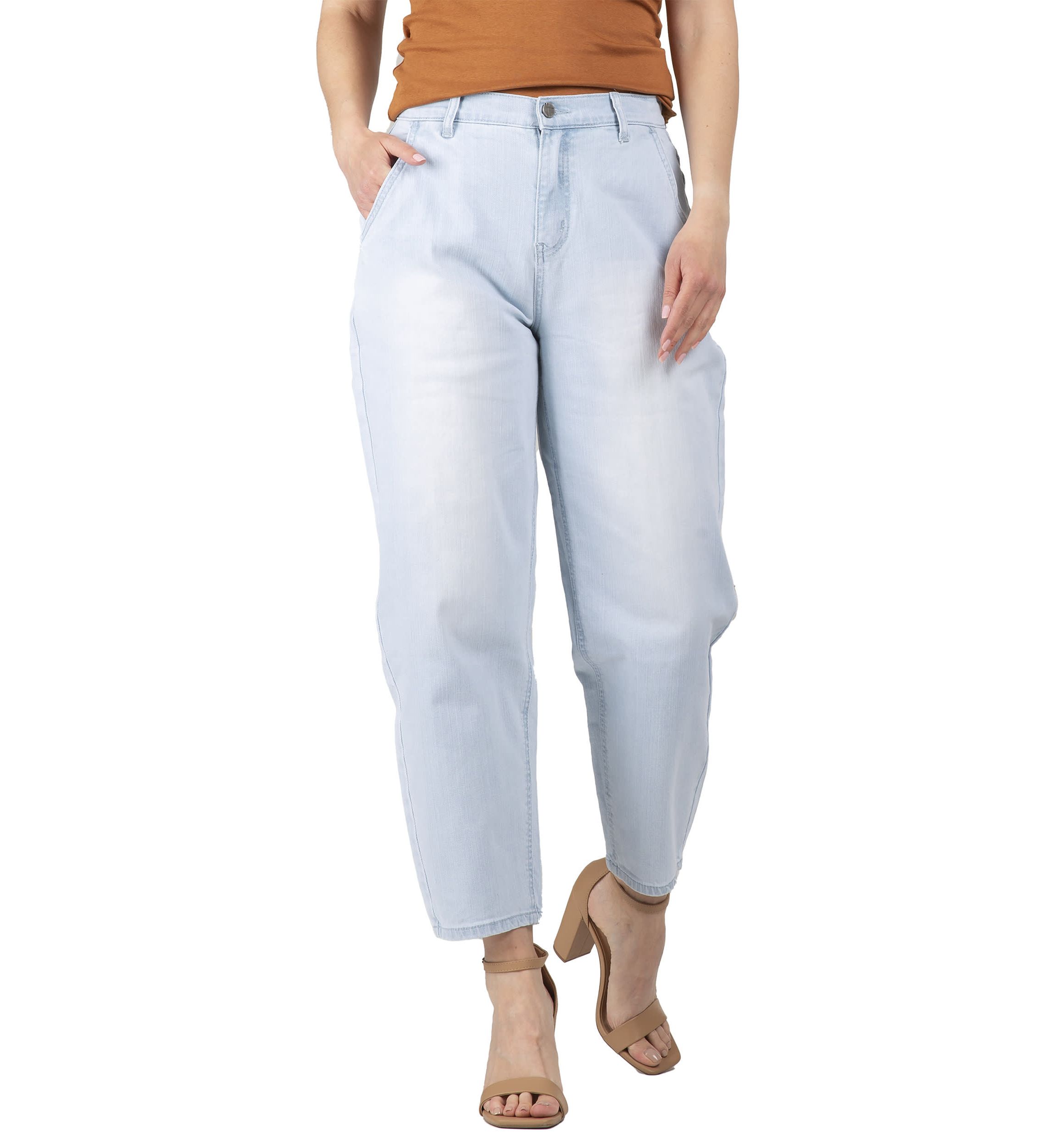 High Rise Easy Fit Cropped Ankle Jeans