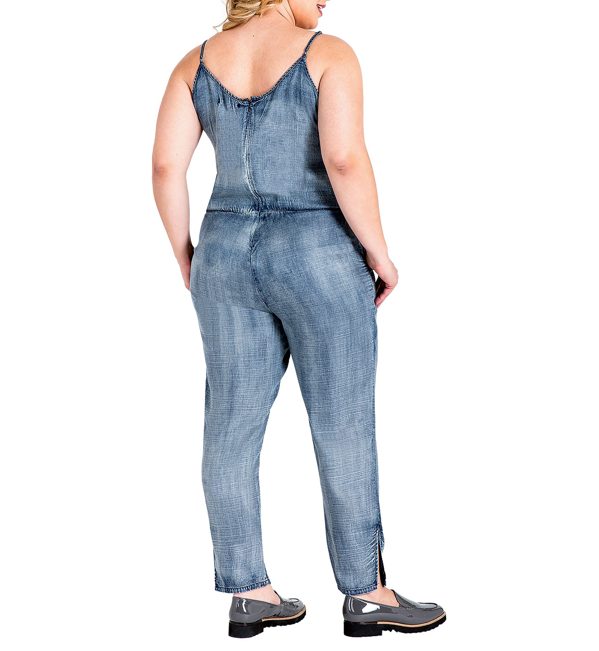 Plus Size Tapered Leg Strap Tencel Denim Jumpsuit