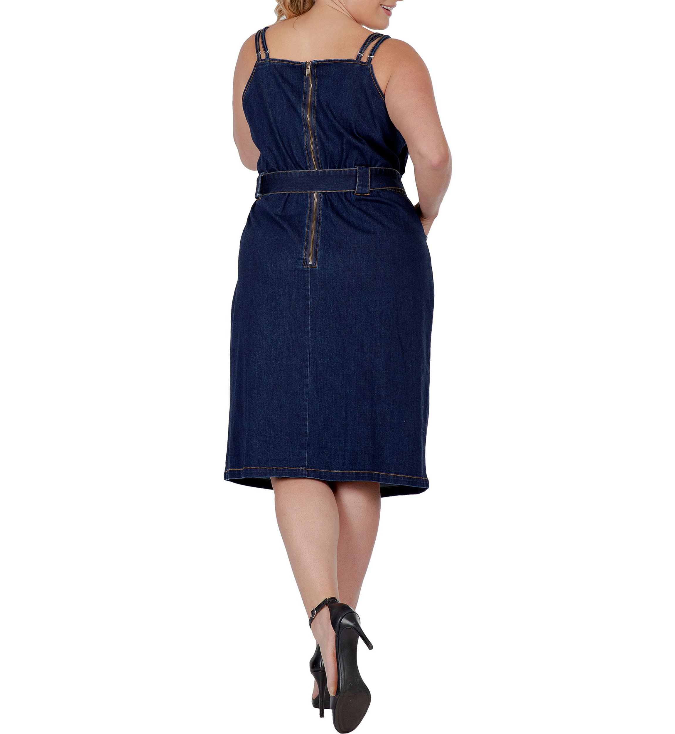 Women Plus Size Denim Blue Double Strap Casual Midi Dress